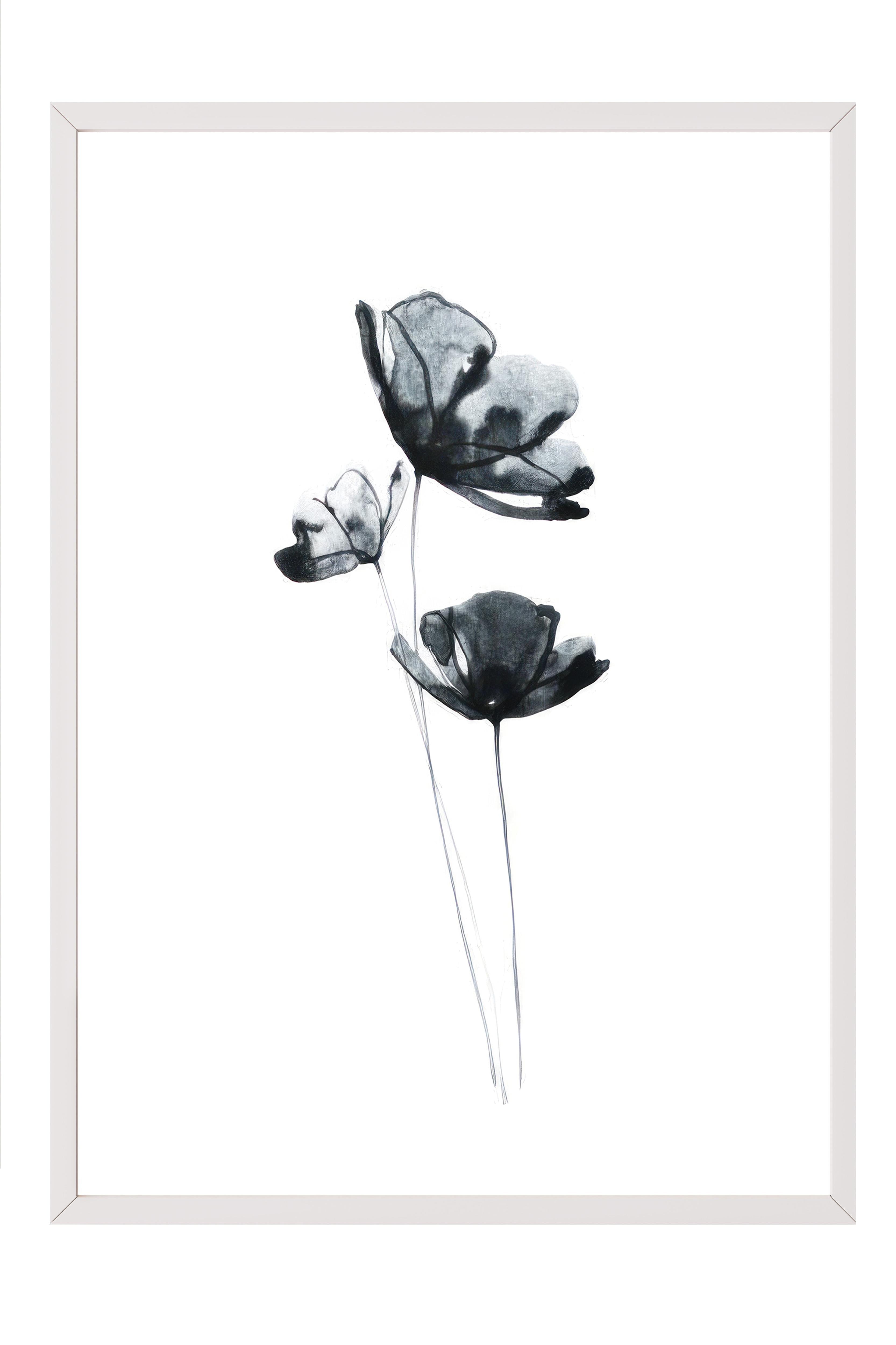 Dark Flowers Çerçeveli Tablo, Beyaz Çerçeve ve Poster, Dikey Duvar Tablosu Comfort Serisi NO:108517