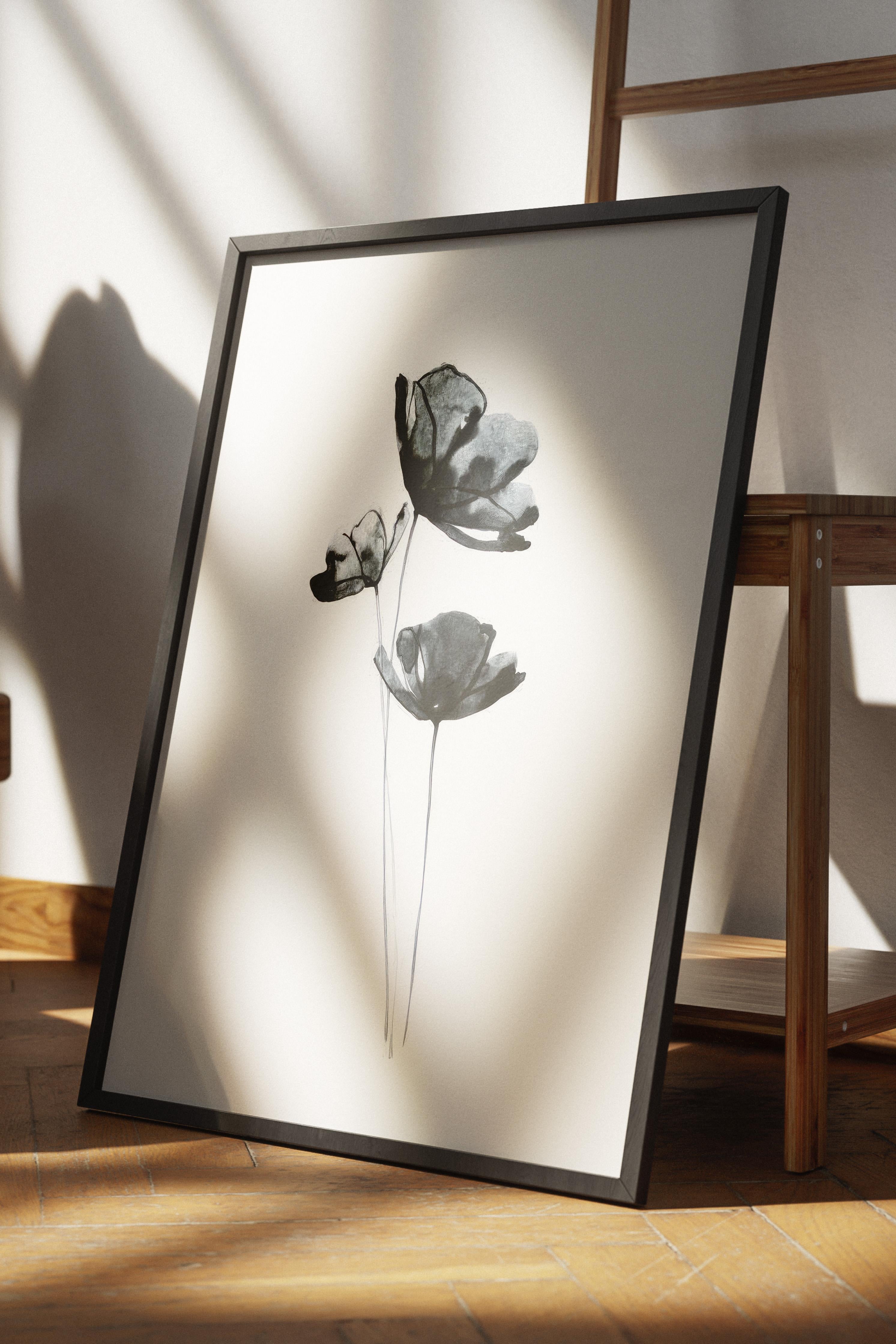 Dark Flowers Çerçeveli Tablo, Siyah Çerçeve ve Poster, Dikey Duvar Tablosu Comfort Serisi NO:108517