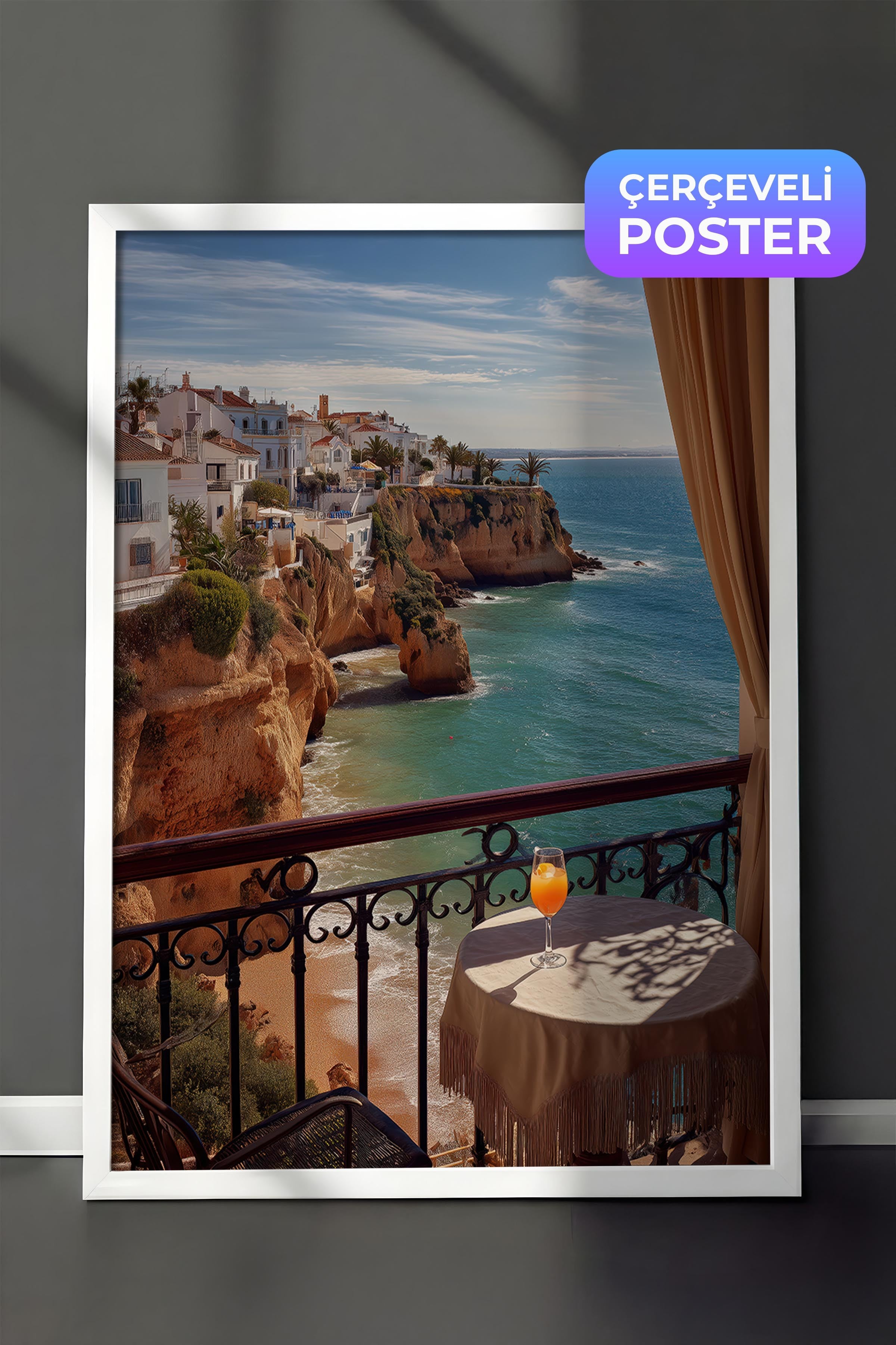 Deniz Manzarası Posteri, Beyaz Çerçeveli Poster, Old Money Serisi, NO:113229