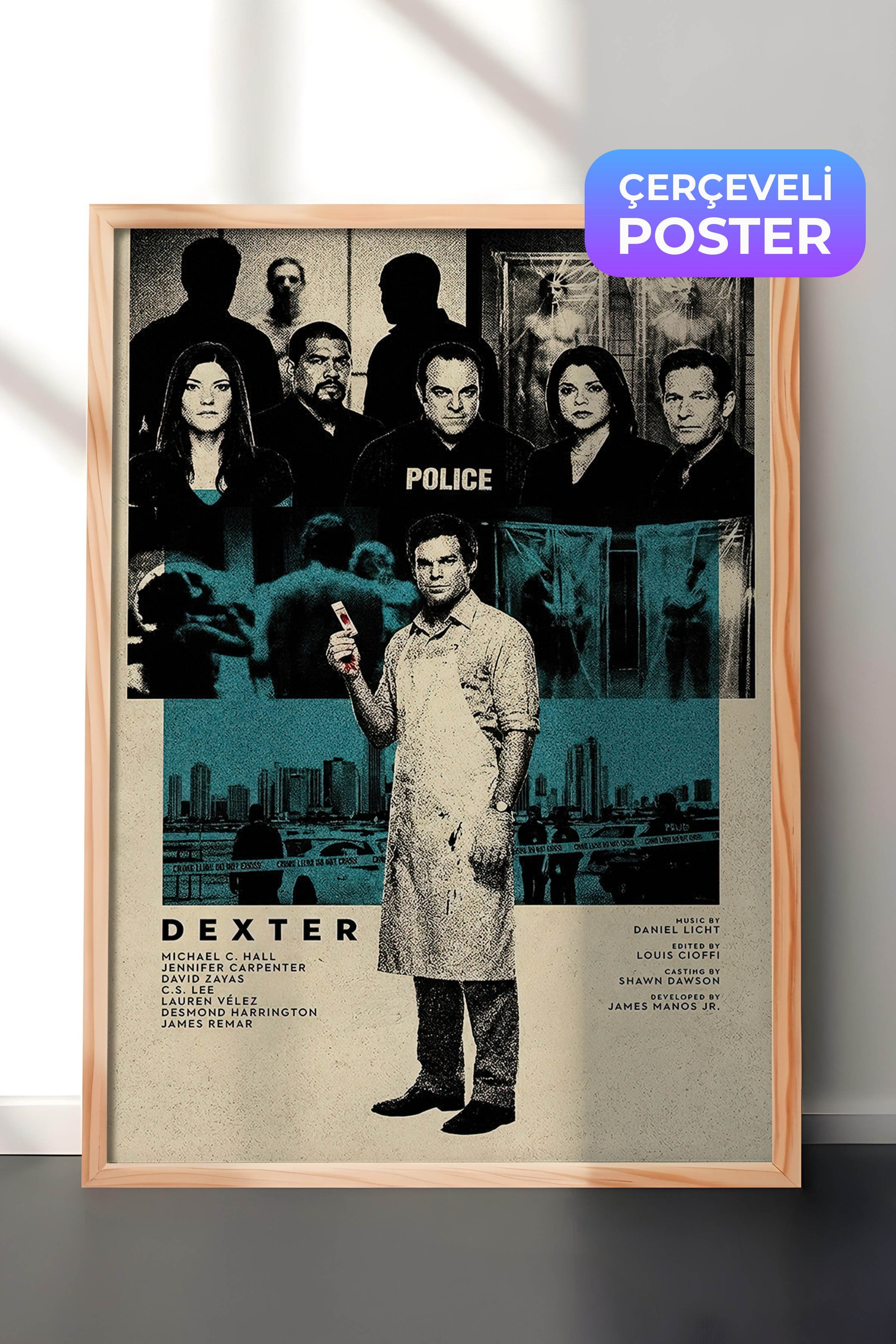 Dexter Ahşap Çerçeveli Poster, Sinema ve Dizi Tablo, Film Dizi Afişleri NO:112776