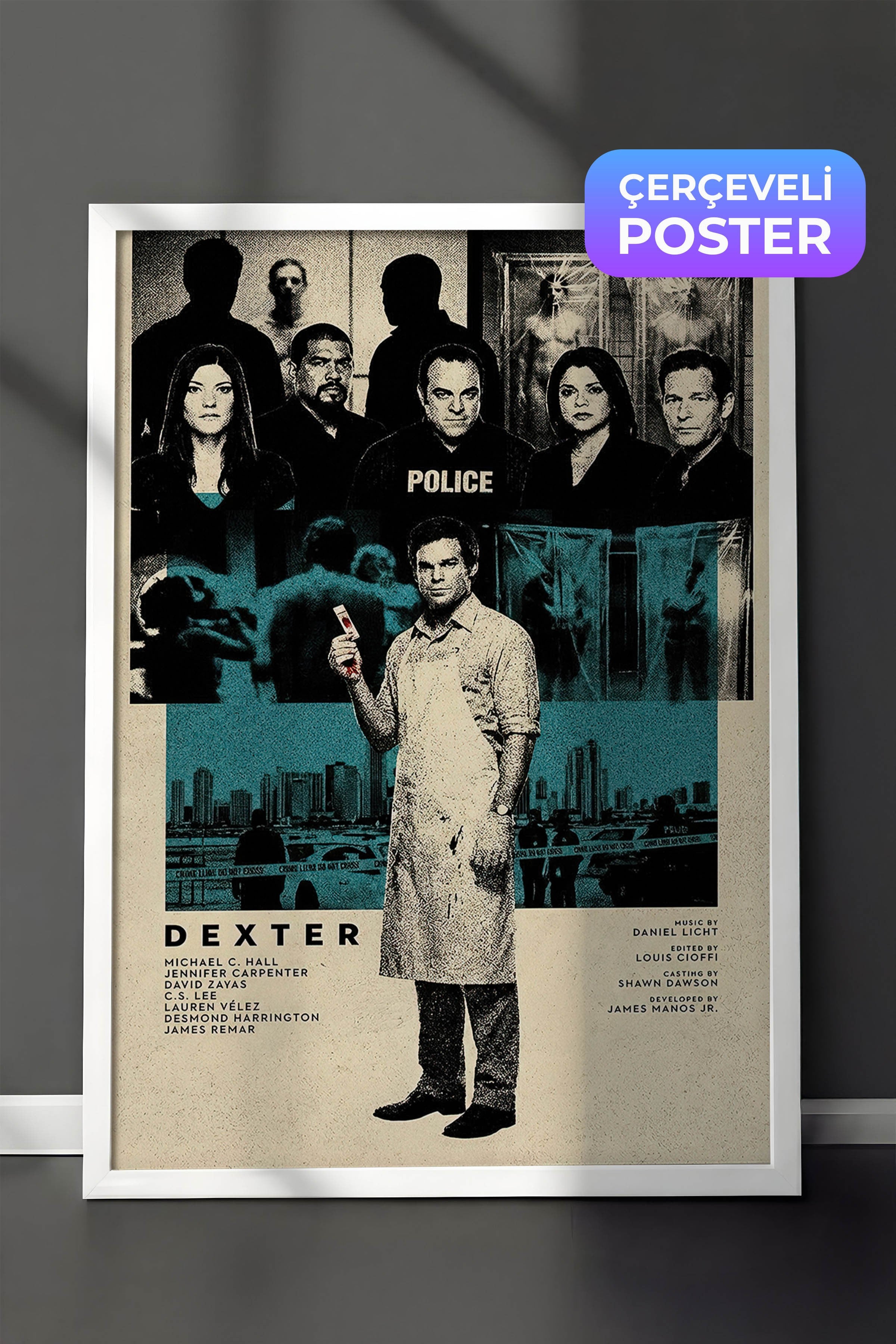 Dexter Beyaz Çerçeveli Poster, Sinema ve Dizi Tablo, Film Dizi Afişleri NO:112776