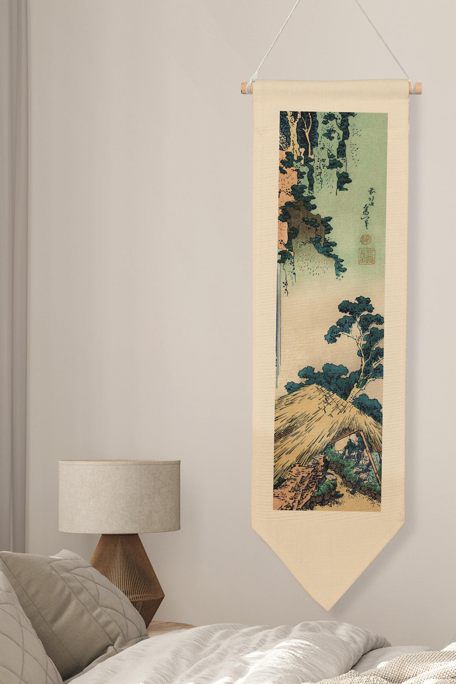 Duvar Halısı Pinterest Dekoru, Hokusai Sanat Serisi 100cm Kanvas Flama Askılı Duvar Örtüsü NO:650