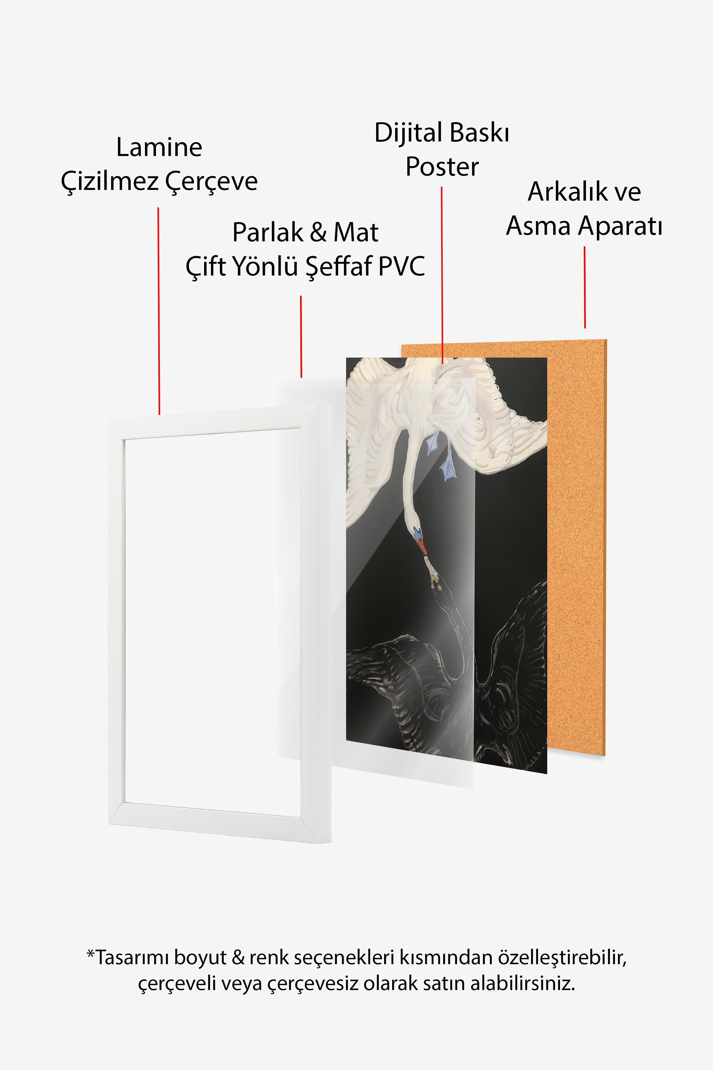 Duvar Tablosu, Beyaz Çerçeveli Tablo ve Poster, Ritüel Serisi, Kuş Tablo, NO:115199