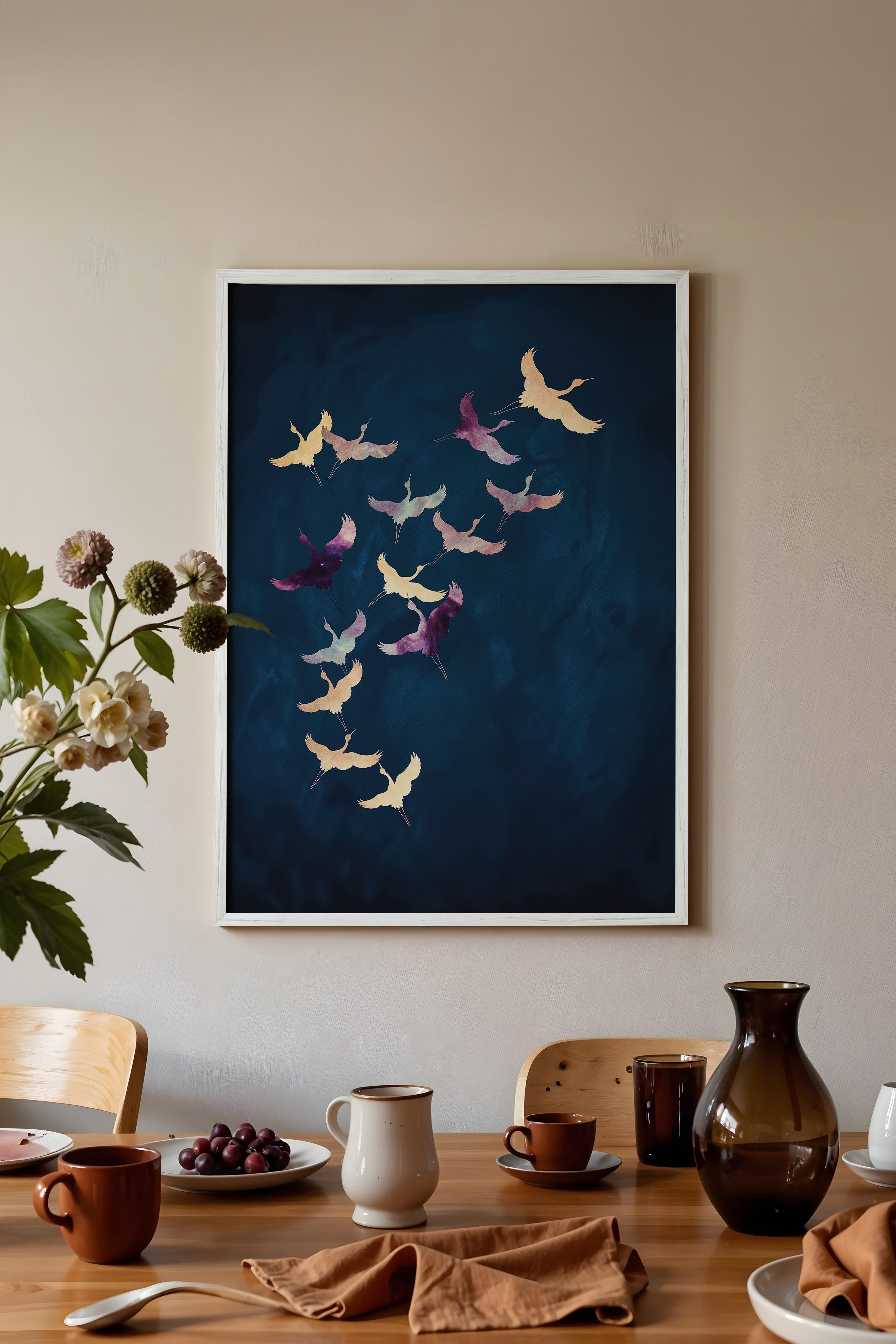 Duvar Tablosu, Beyaz Çerçeveli Tablo ve Poster, Ritüel Serisi, Kuş Tablo, NO:115200