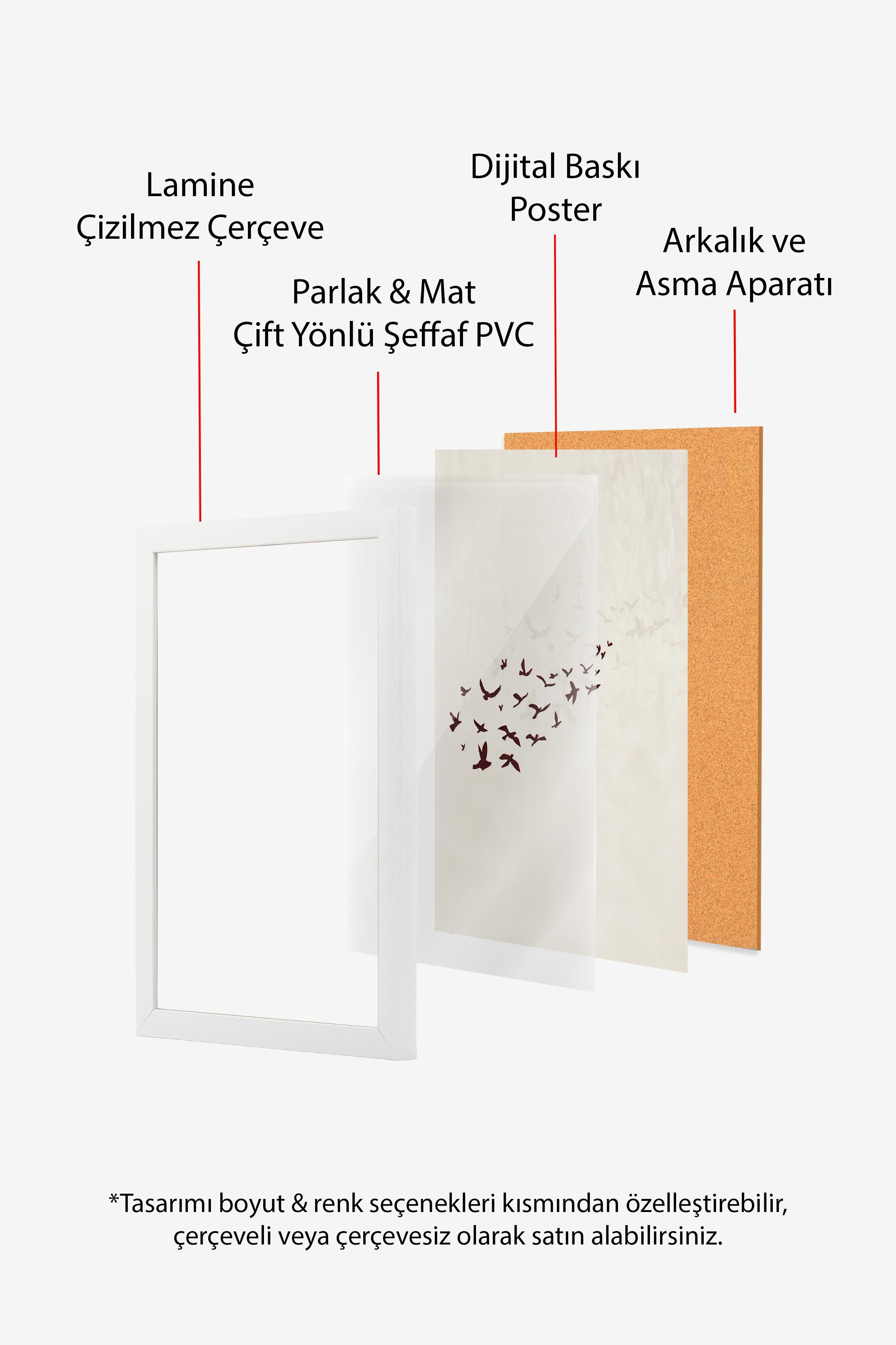 Duvar Tablosu, Beyaz Çerçeveli Tablo ve Poster, Ritüel Serisi, Kuş Tablo, NO:115204
