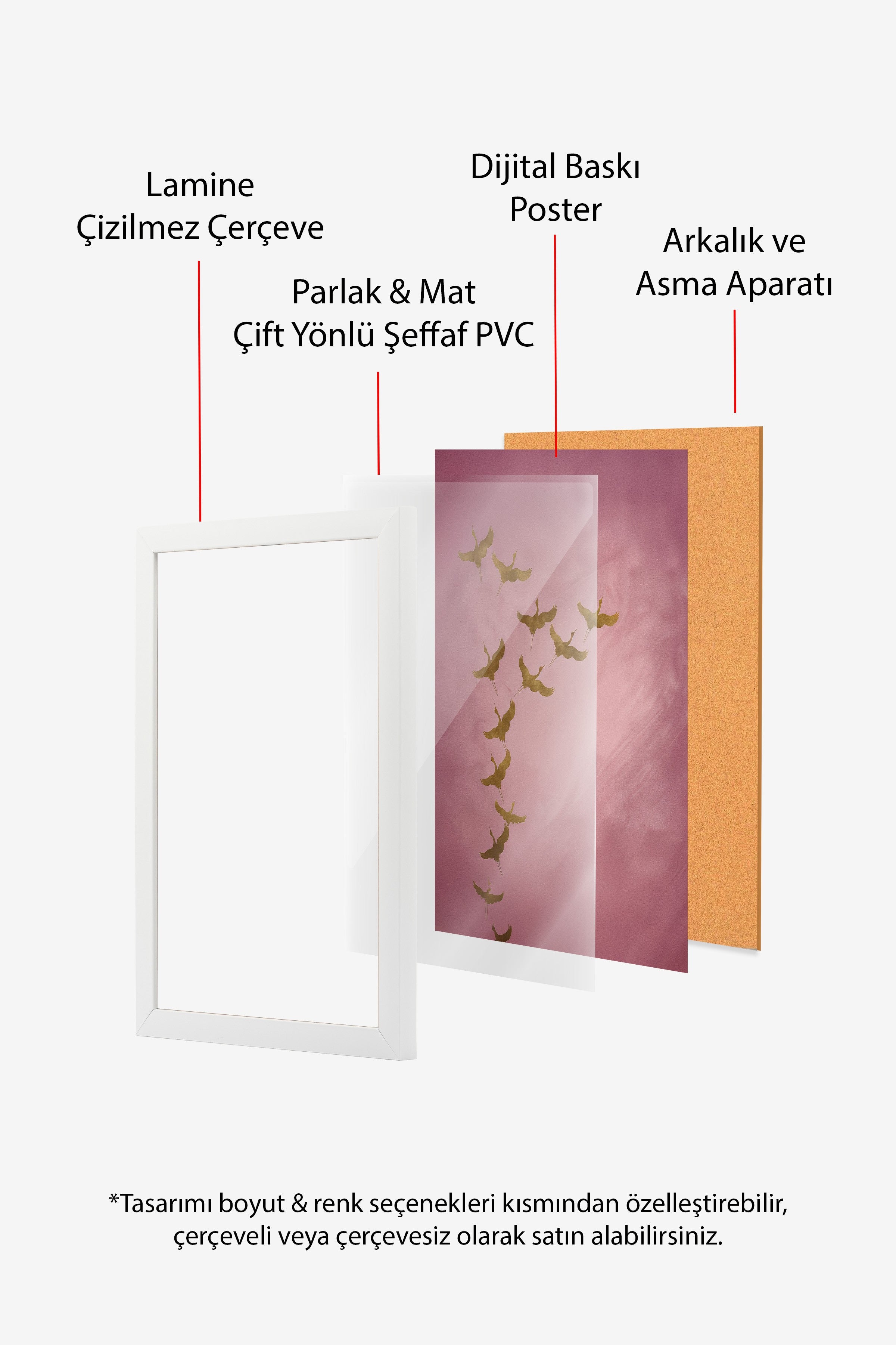 Duvar Tablosu, Beyaz Çerçeveli Tablo ve Poster, Ritüel Serisi, Kuş Tablo, NO:115206