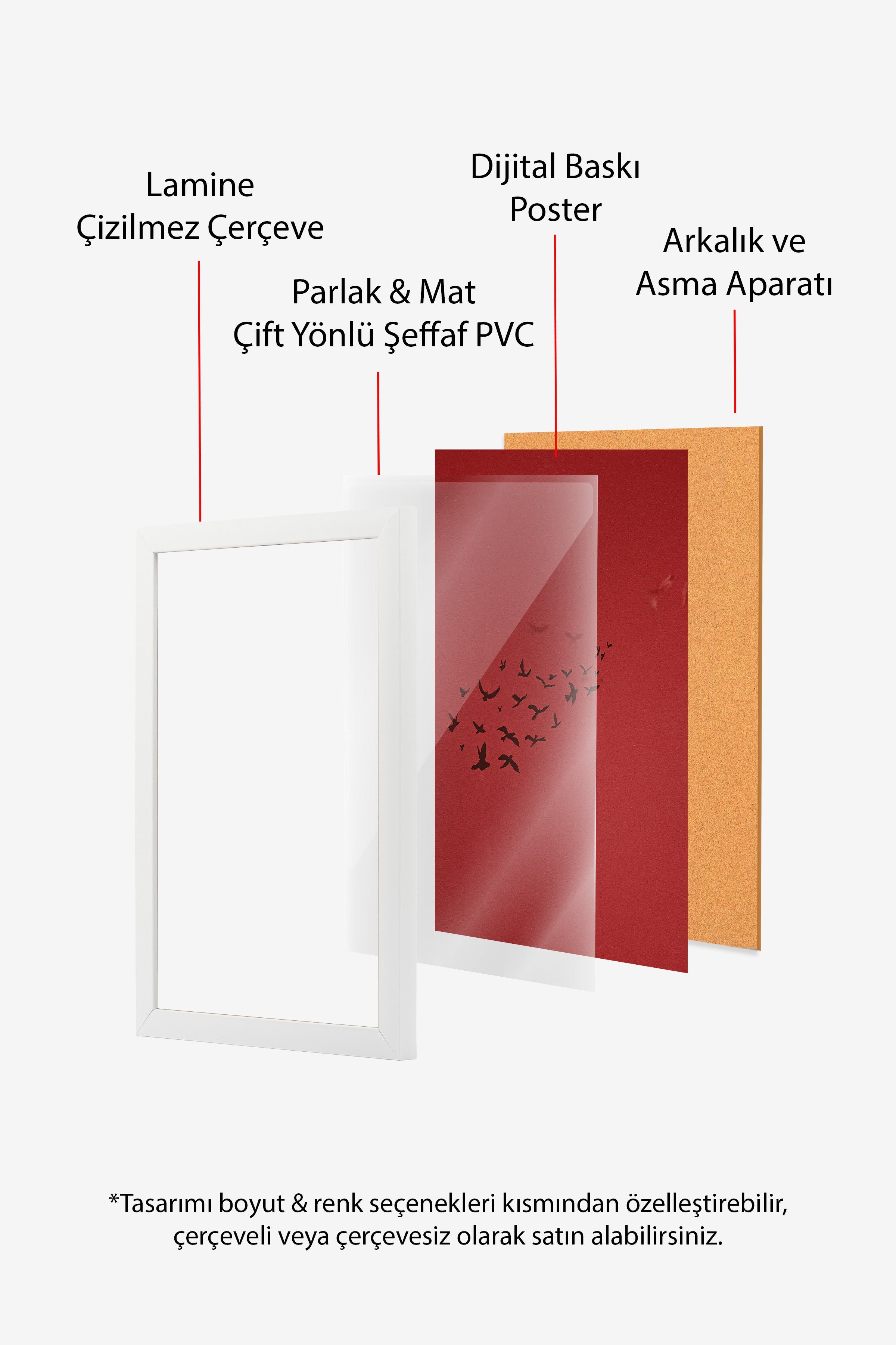 Duvar Tablosu, Beyaz Çerçeveli Tablo ve Poster, Ritüel Serisi, Kuş Tablo, NO:115209