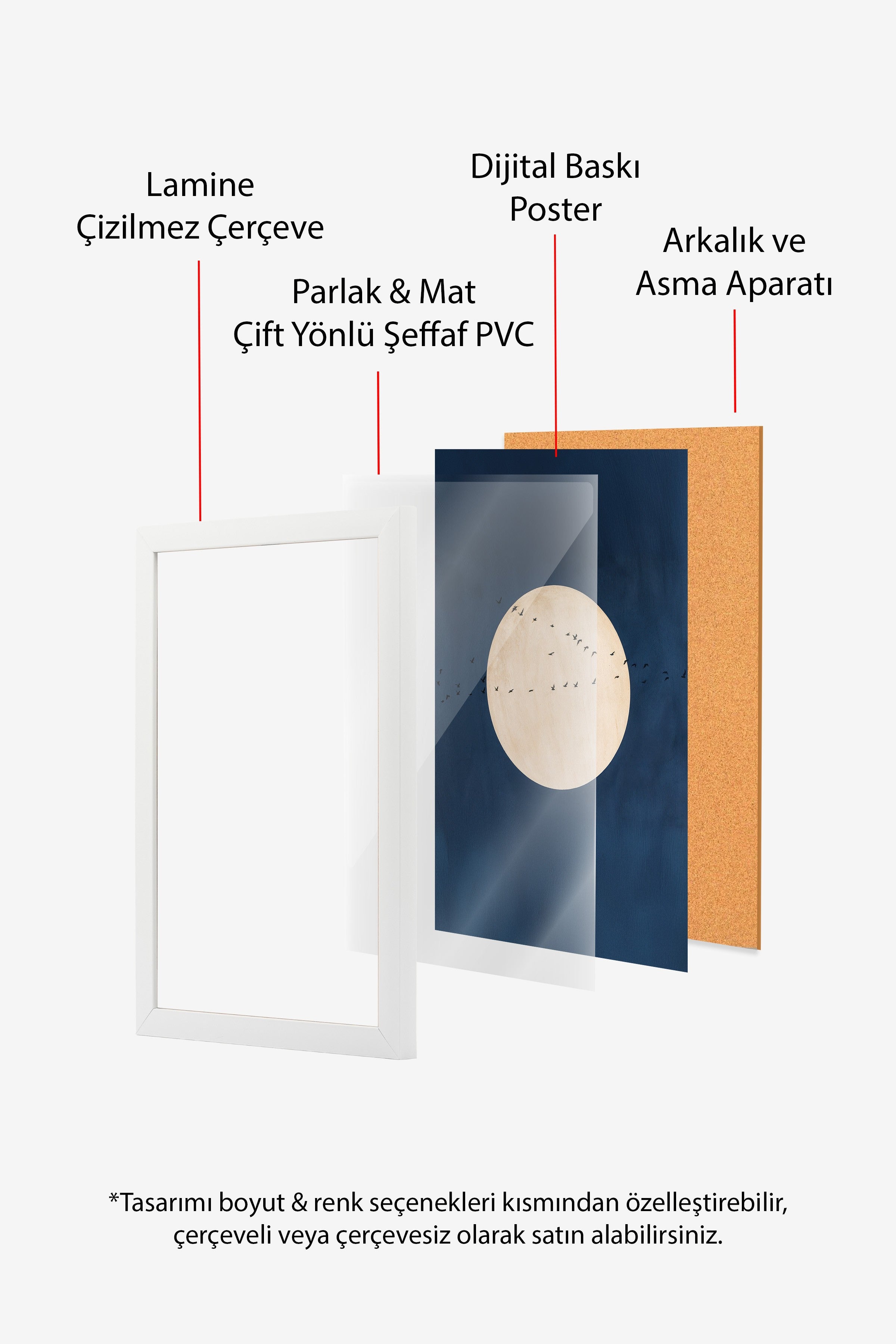 Duvar Tablosu, Beyaz Çerçeveli Tablo ve Poster, Ritüel Serisi, Kuş Tablo, NO:115212