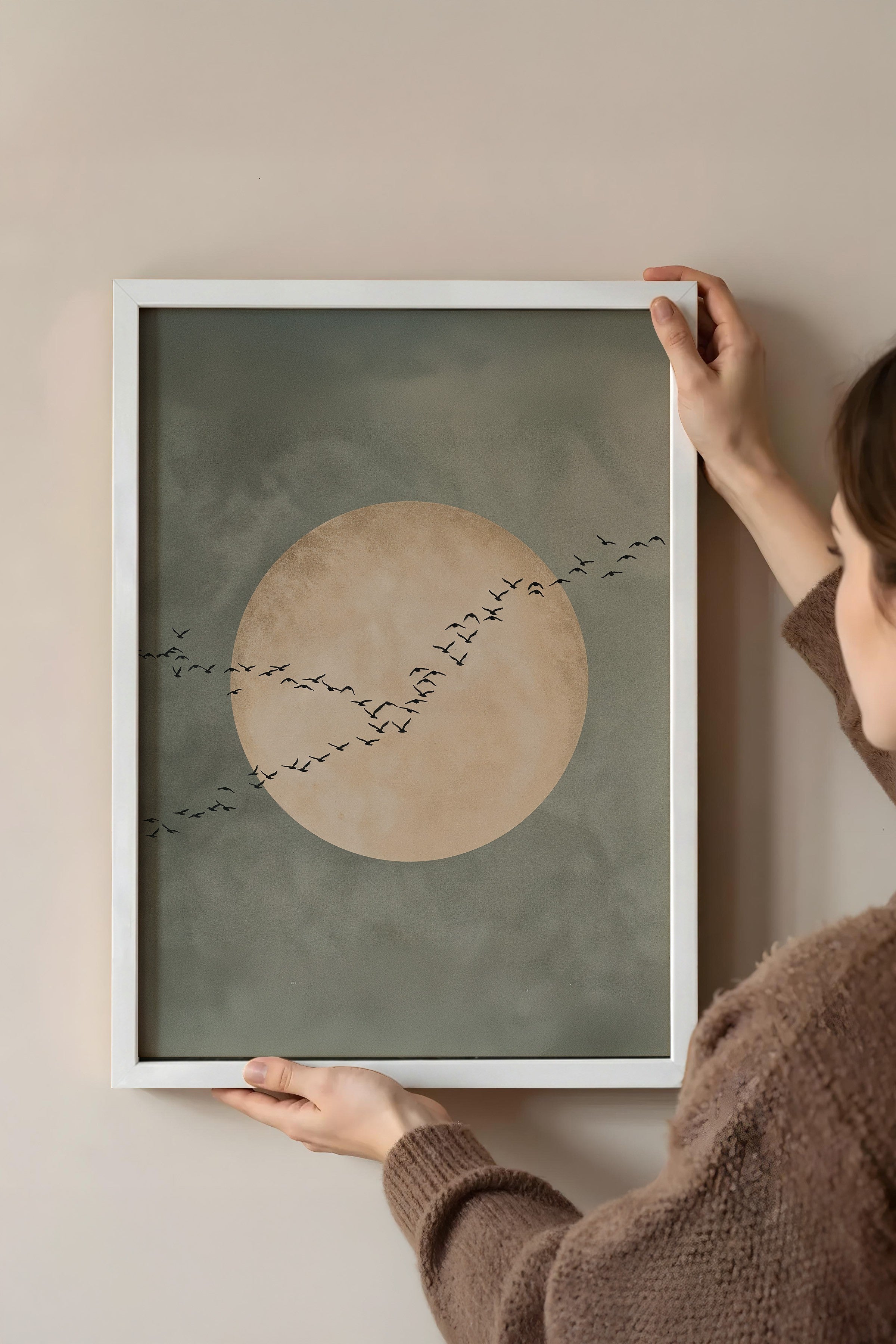 Duvar Tablosu, Beyaz Çerçeveli Tablo ve Poster, Ritüel Serisi, Kuş Tablo, NO:115213
