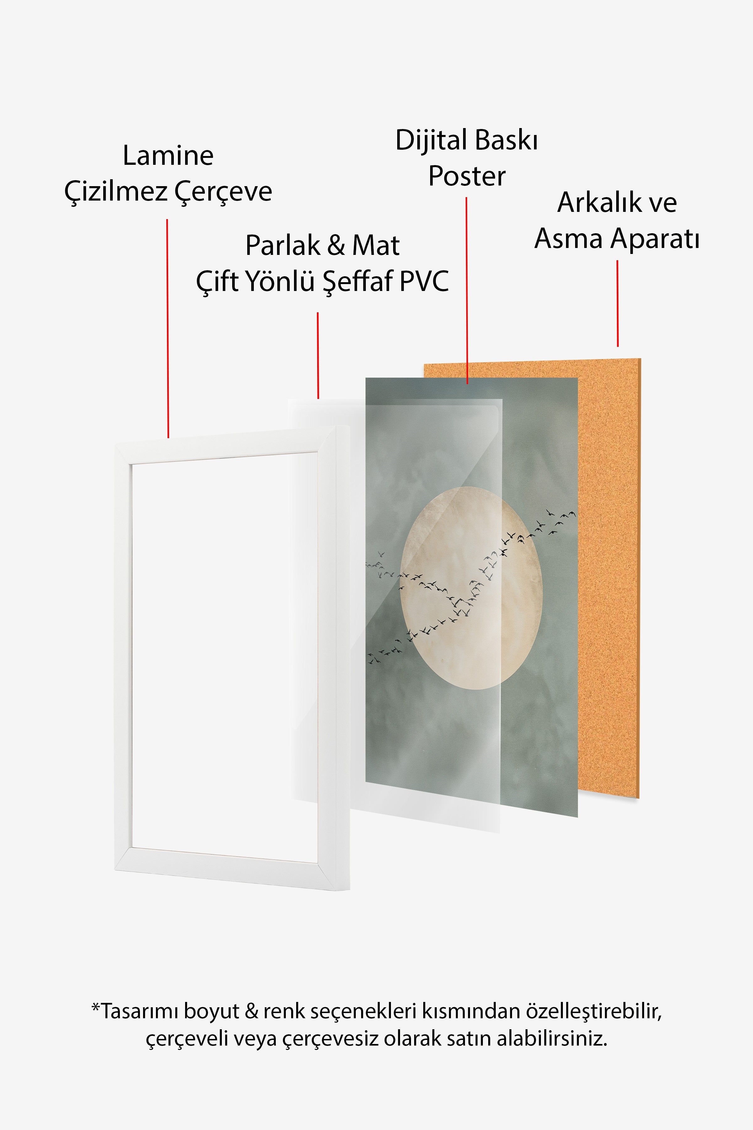 Duvar Tablosu, Beyaz Çerçeveli Tablo ve Poster, Ritüel Serisi, Kuş Tablo, NO:115213