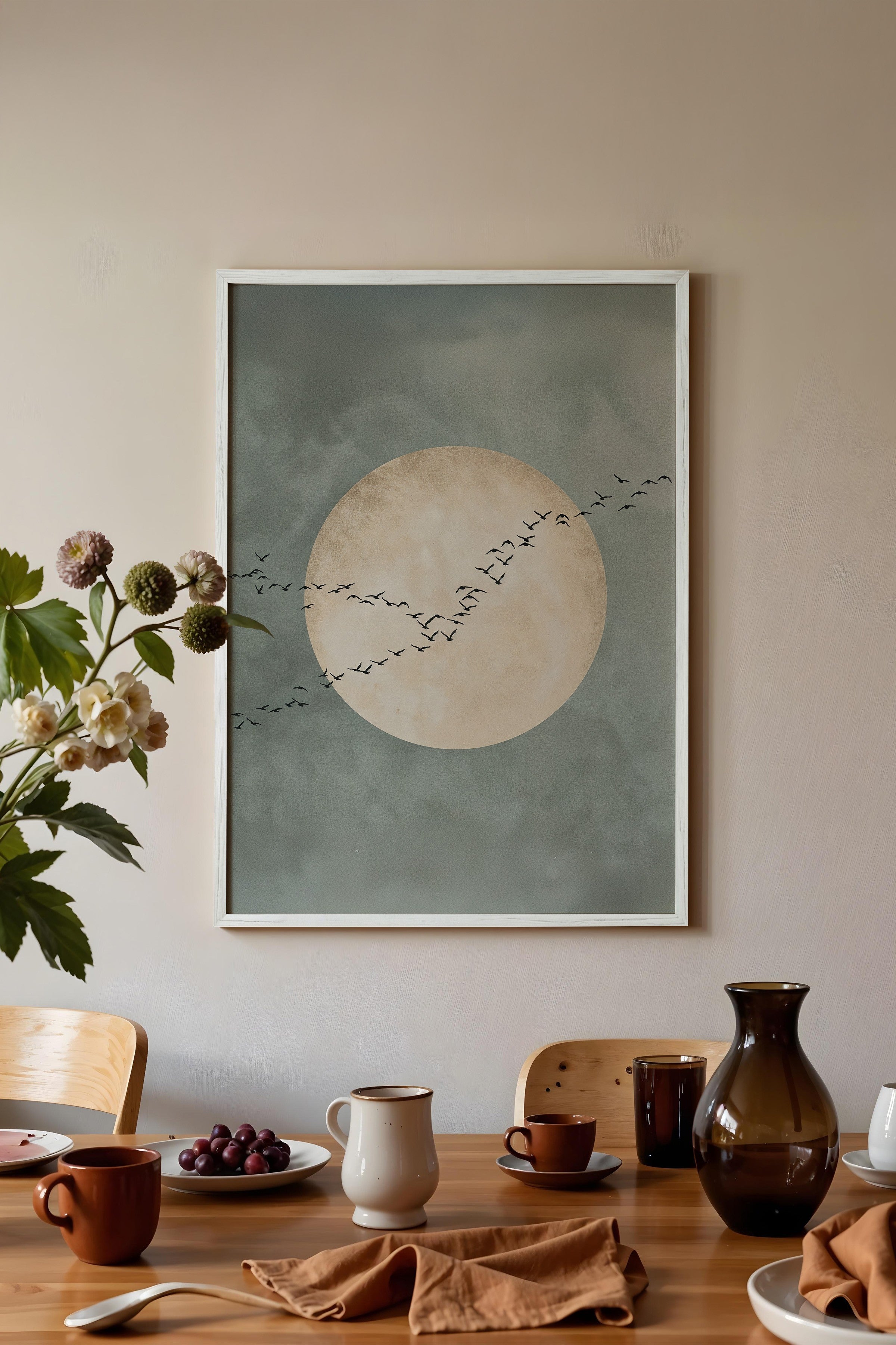 Duvar Tablosu, Beyaz Çerçeveli Tablo ve Poster, Ritüel Serisi, Kuş Tablo, NO:115213