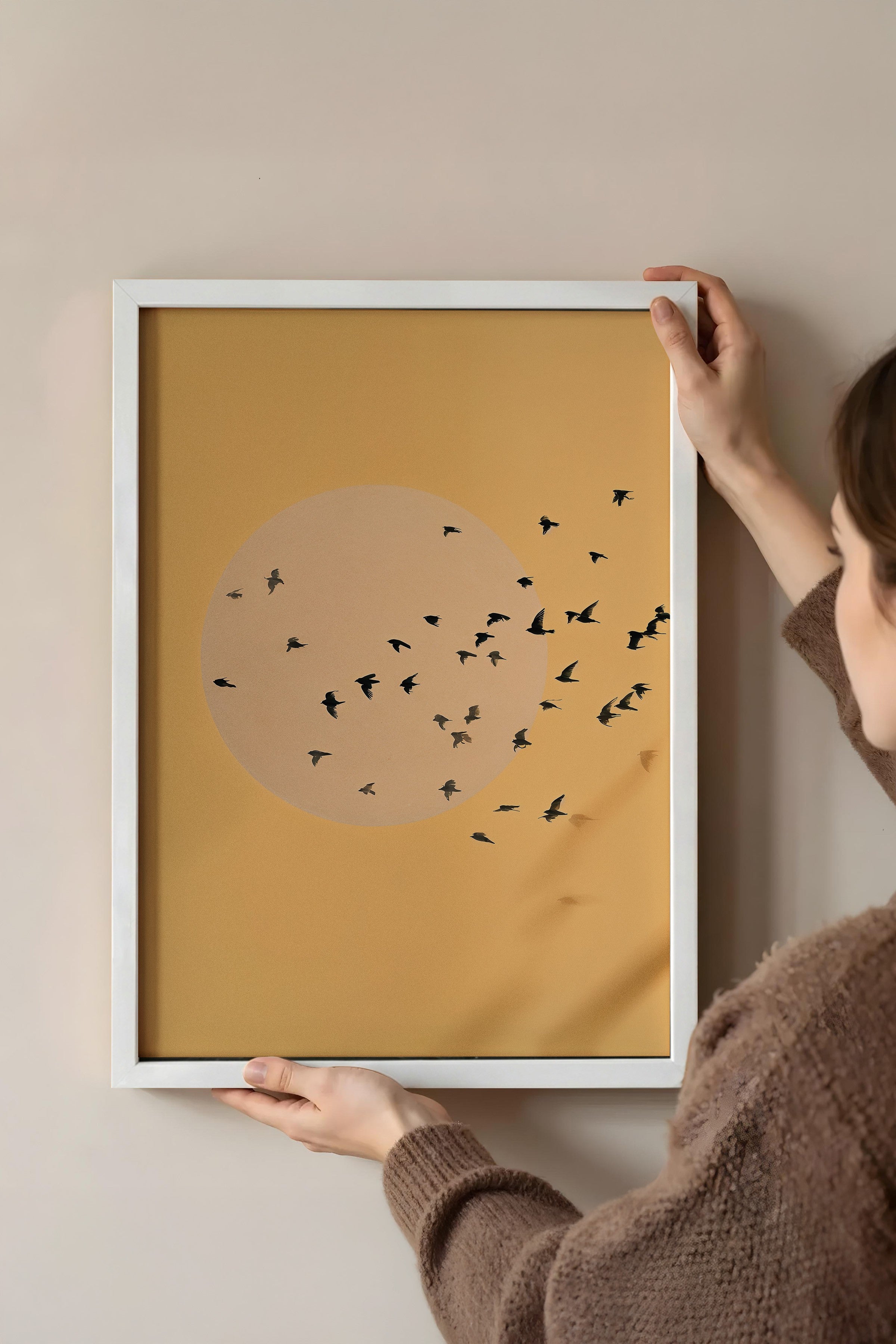 Duvar Tablosu, Beyaz Çerçeveli Tablo ve Poster, Ritüel Serisi, Kuş Tablo, NO:115224