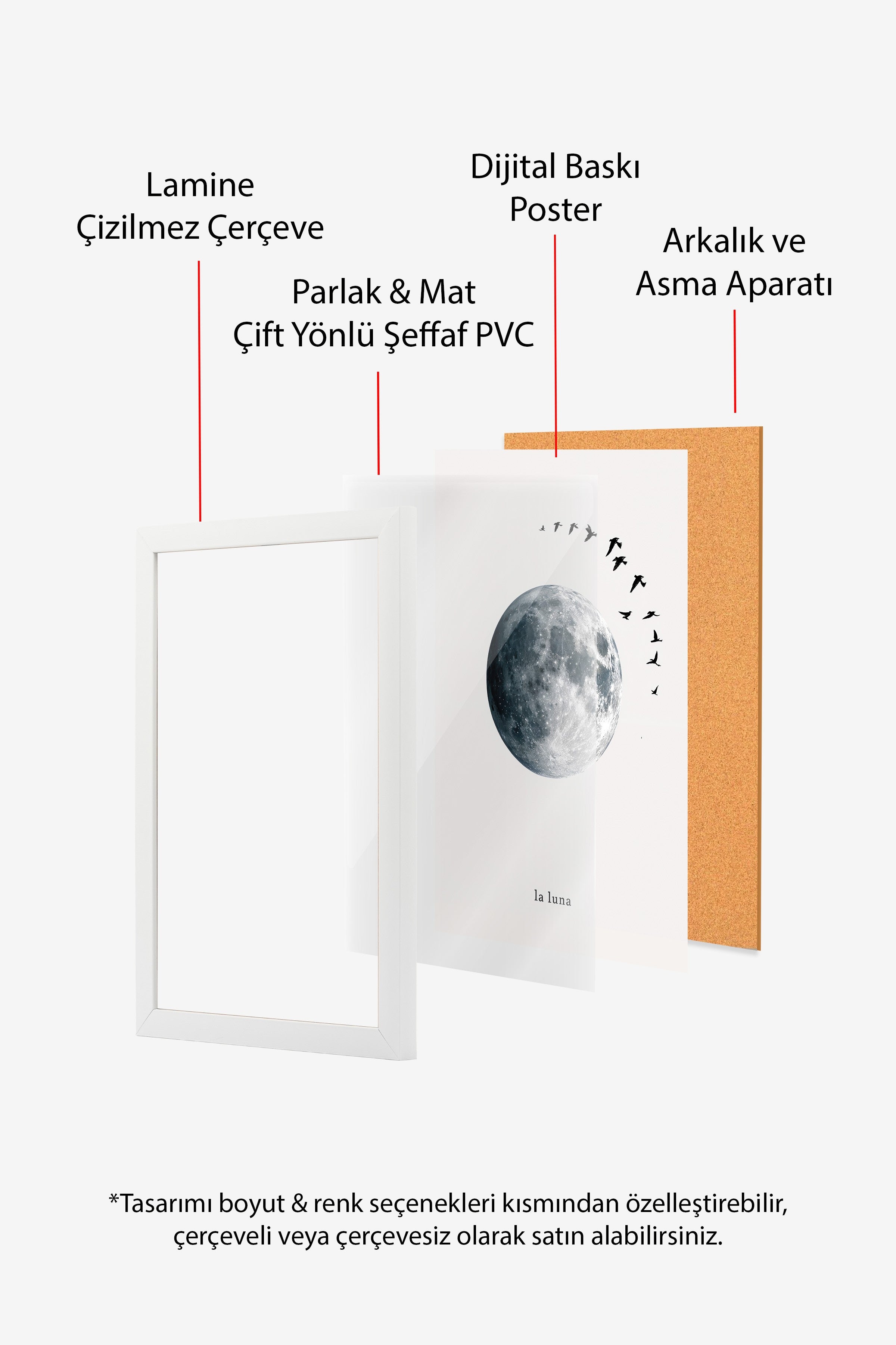 Duvar Tablosu, Beyaz Çerçeveli Tablo ve Poster, Ritüel Serisi, Kuş Tablo, NO:115227