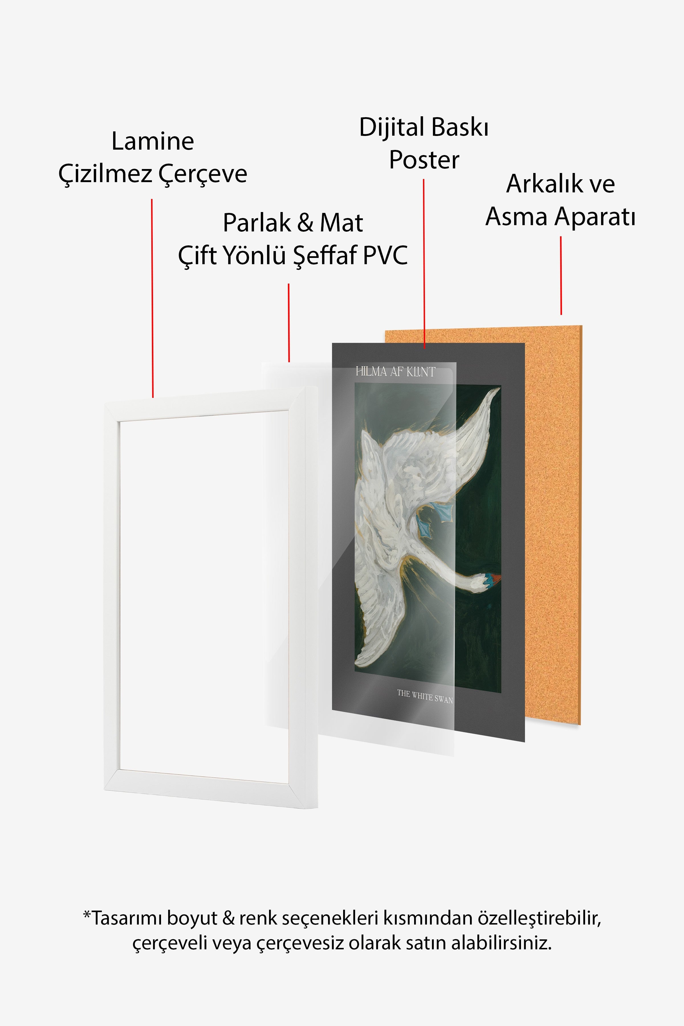 Duvar Tablosu, Beyaz Çerçeveli Tablo ve Poster, Ritüel Serisi, Kuş Tablo, NO:115232