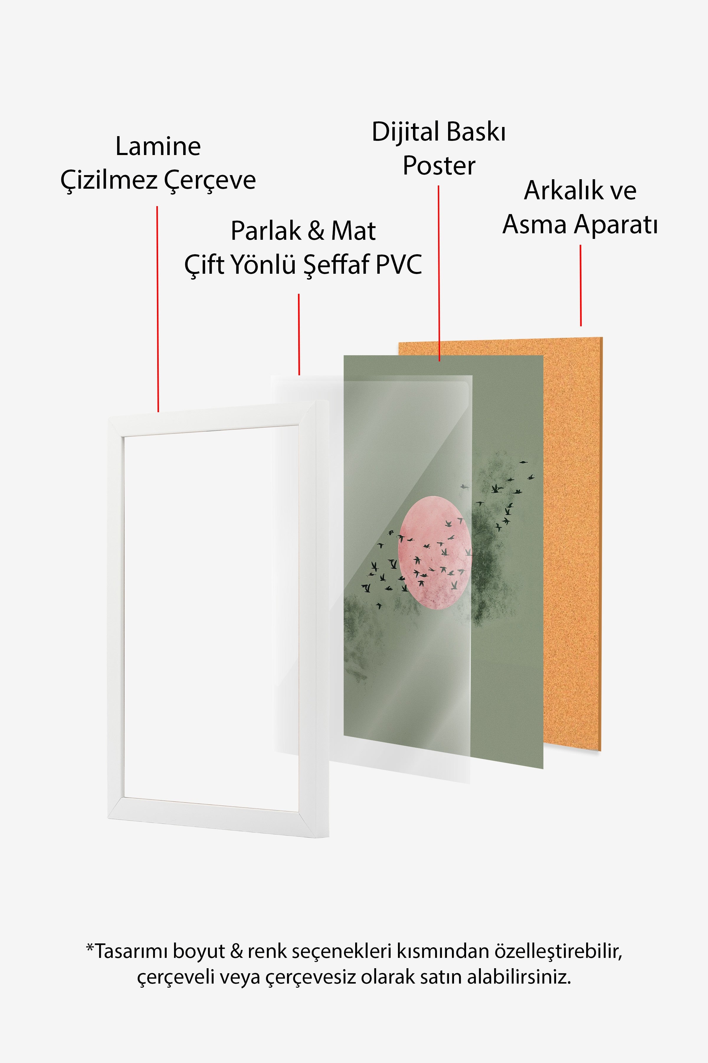 Duvar Tablosu, Beyaz Çerçeveli Tablo ve Poster, Ritüel Serisi, Kuş Tablo, NO:115234