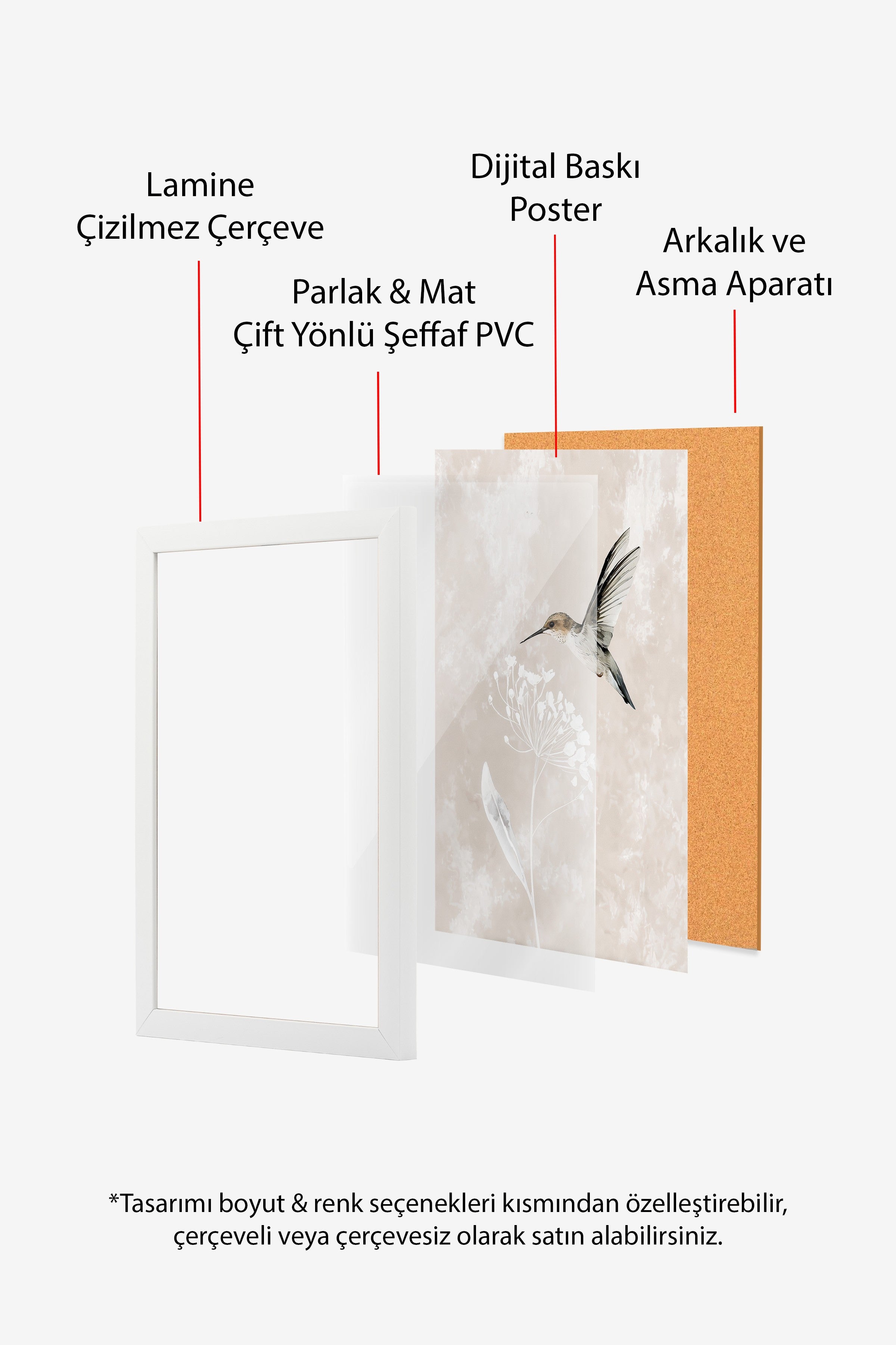 Duvar Tablosu, Beyaz Çerçeveli Tablo ve Poster, Ritüel Serisi, Kuş Tablo, NO:115241