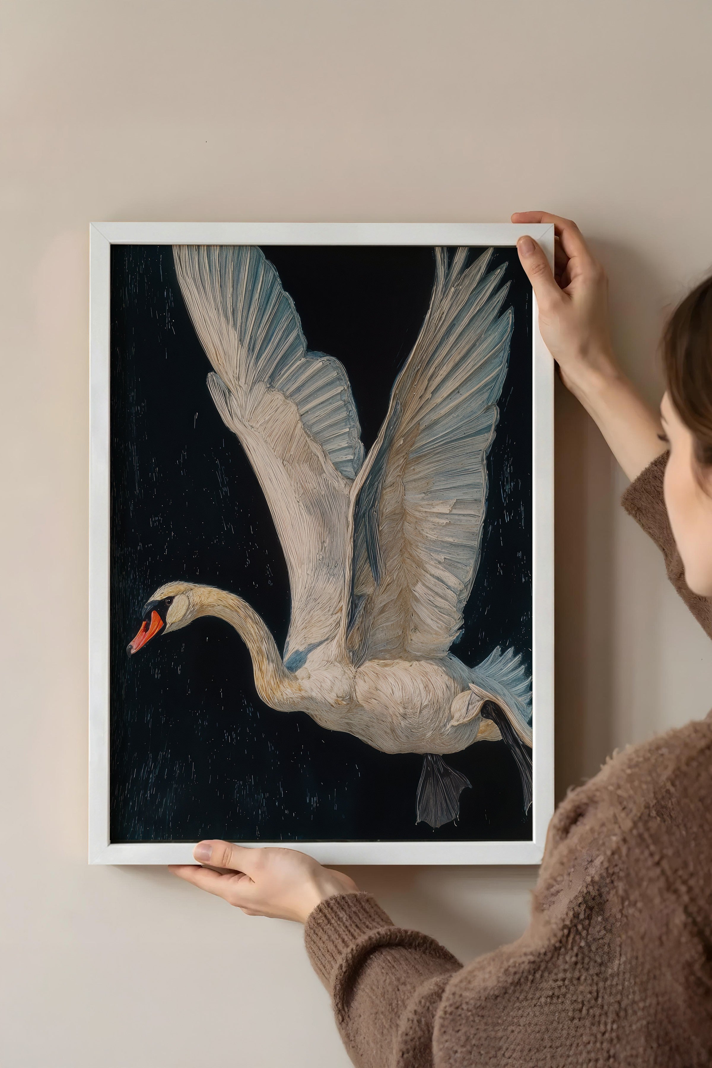 Duvar Tablosu, Beyaz Çerçeveli Tablo ve Poster, Ritüel Serisi, Kuş Tablo, NO:115243
