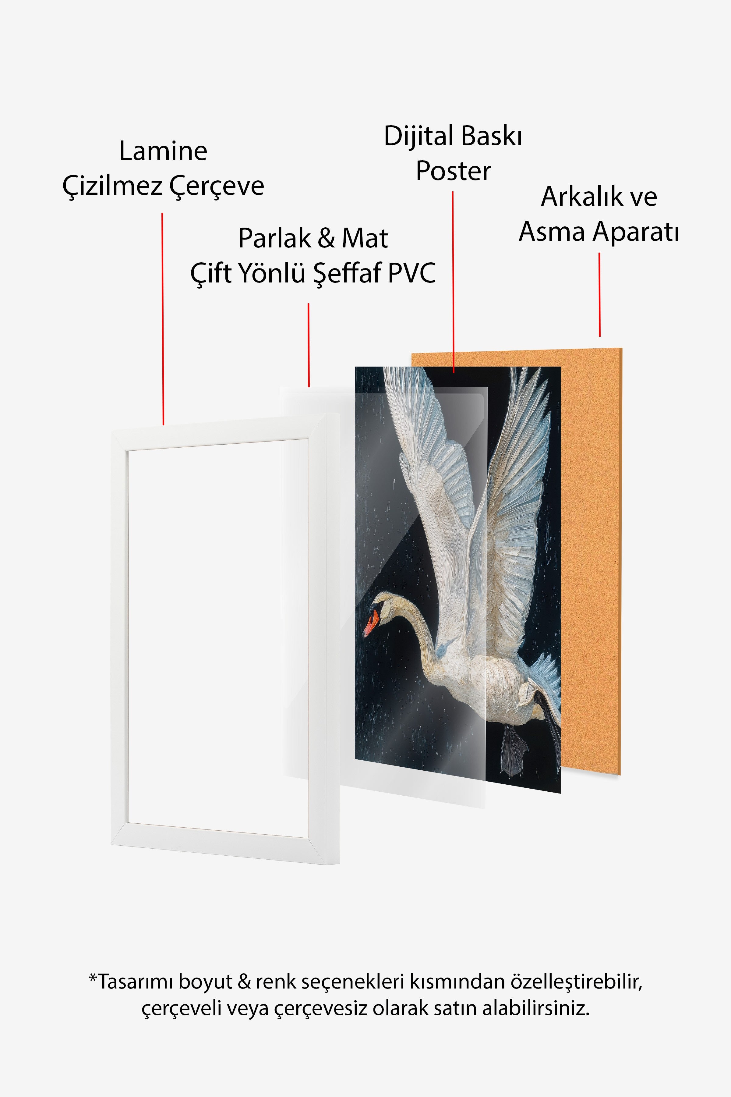 Duvar Tablosu, Beyaz Çerçeveli Tablo ve Poster, Ritüel Serisi, Kuş Tablo, NO:115243
