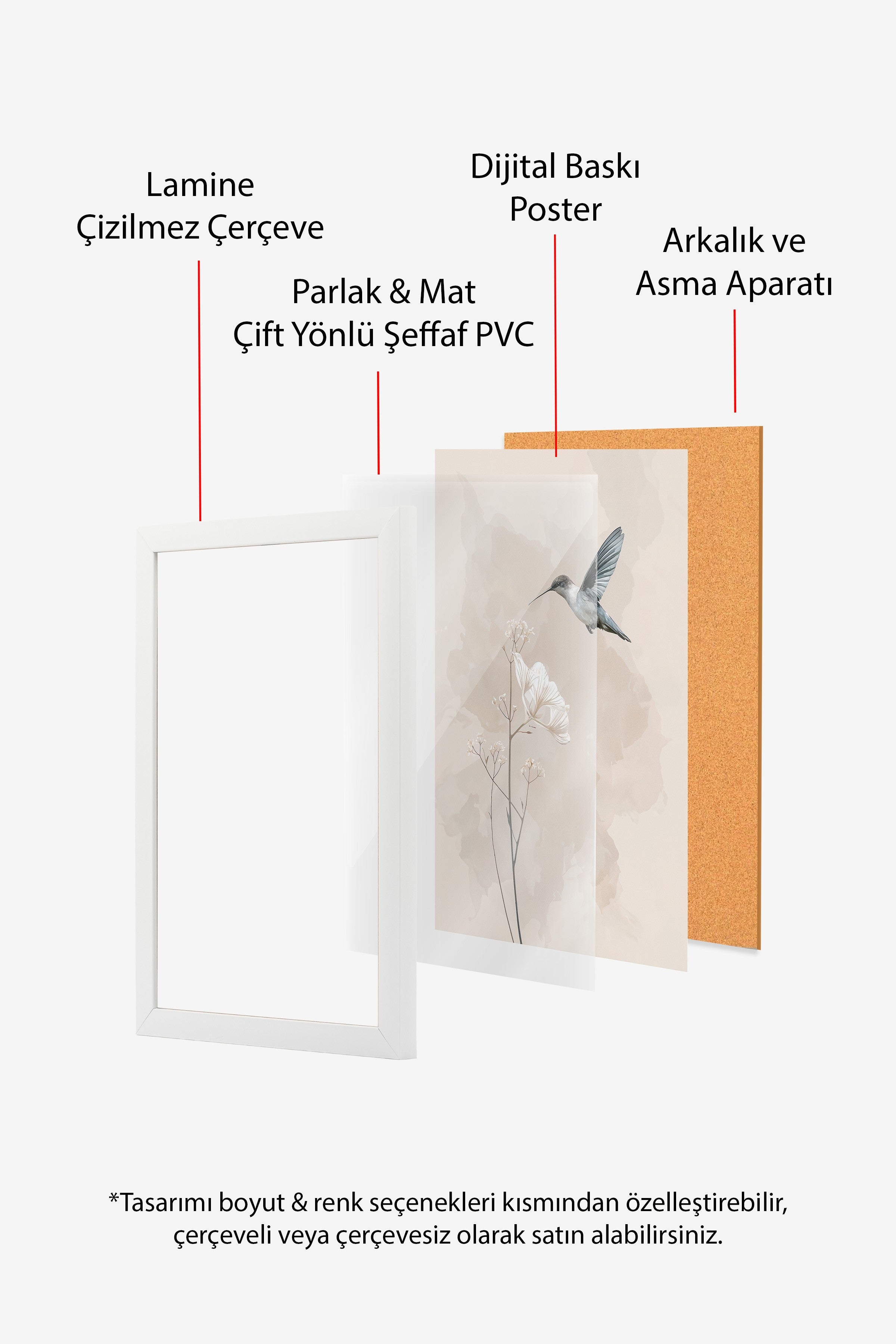 Duvar Tablosu, Beyaz Çerçeveli Tablo ve Poster, Ritüel Serisi, Kuş Tablo, NO:115244