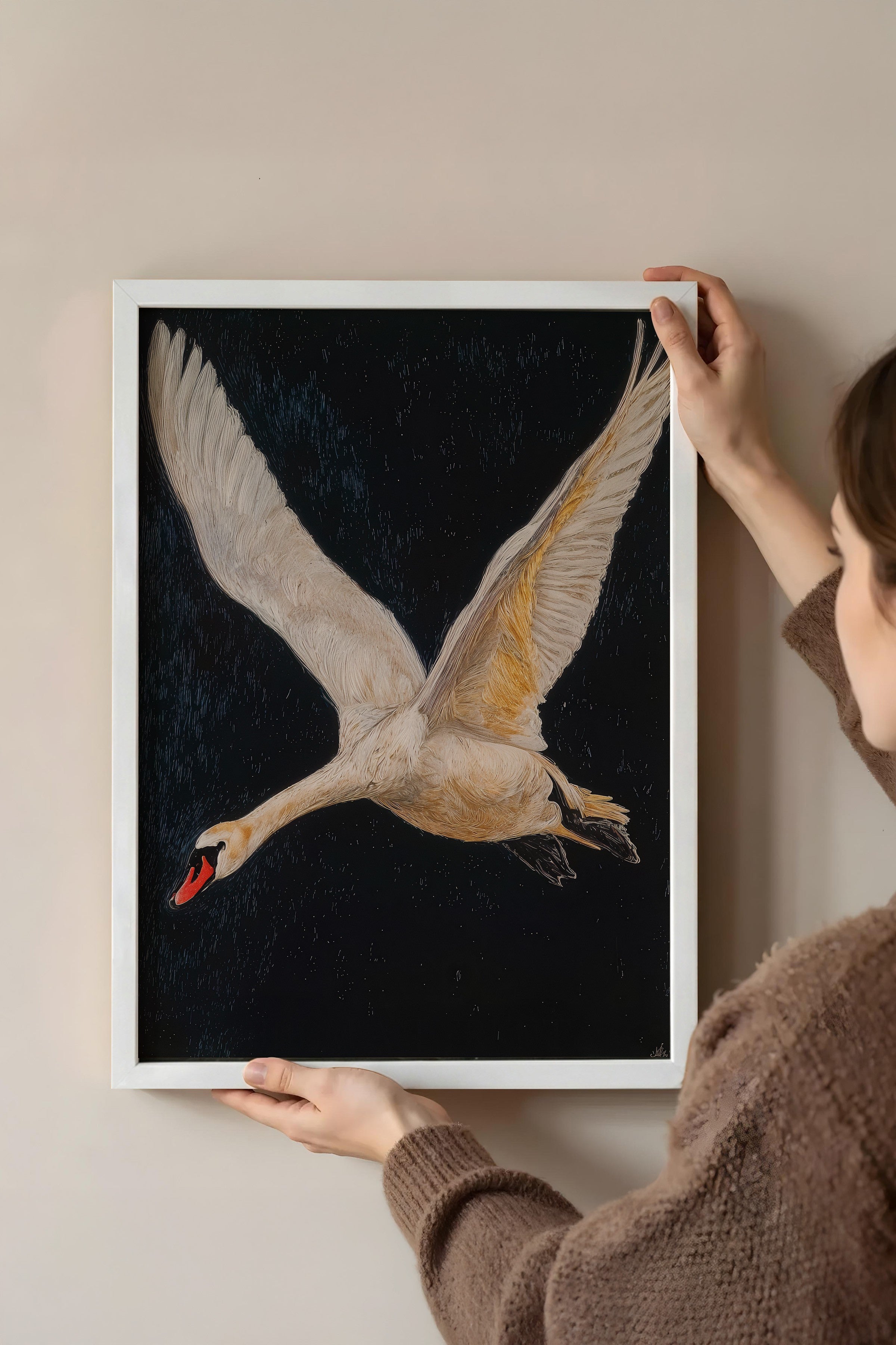 Duvar Tablosu, Beyaz Çerçeveli Tablo ve Poster, Ritüel Serisi, Kuş Tablo, NO:115246
