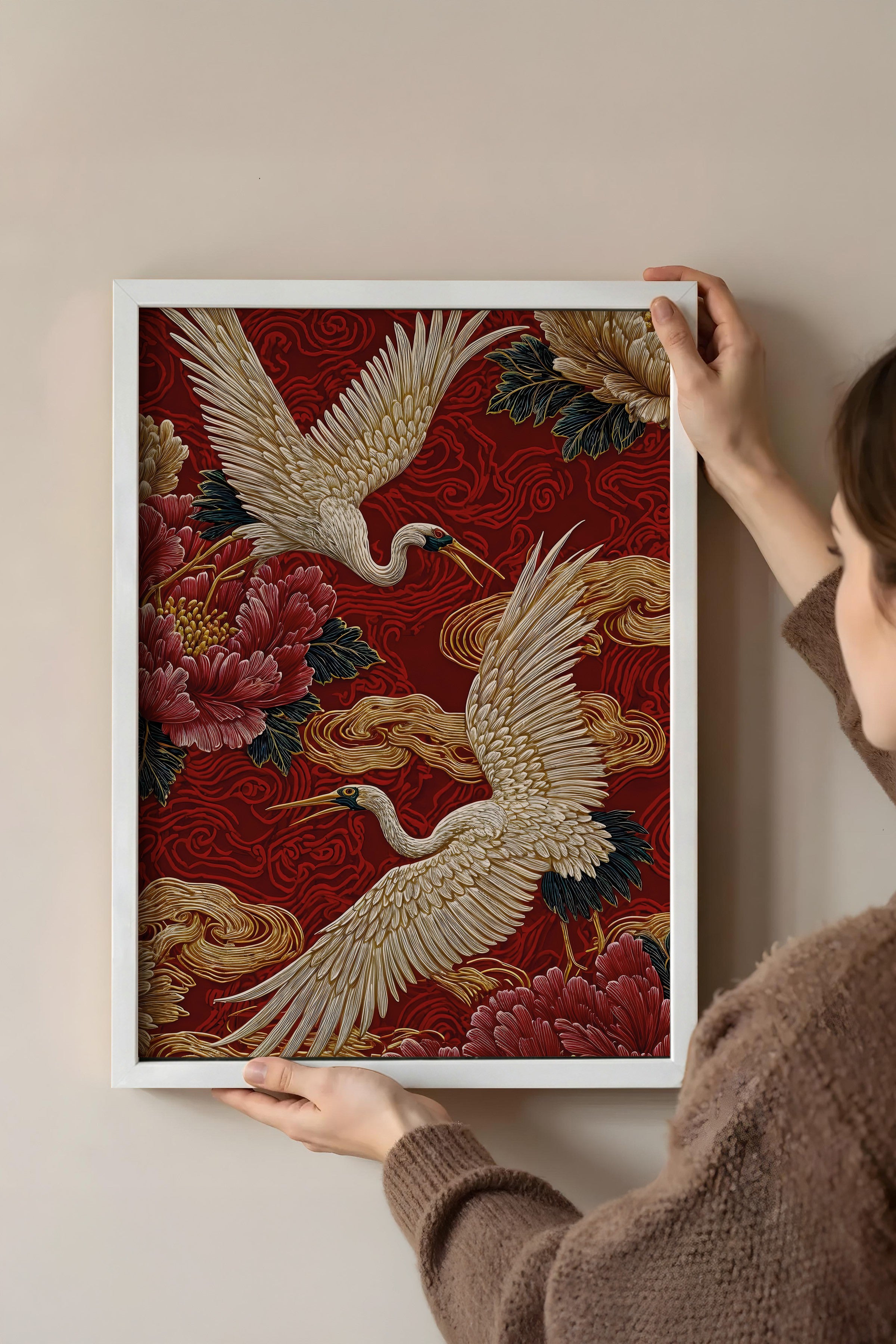 Duvar Tablosu, Beyaz Çerçeveli Tablo ve Poster, Ritüel Serisi, Kuş Tablo, NO:115248