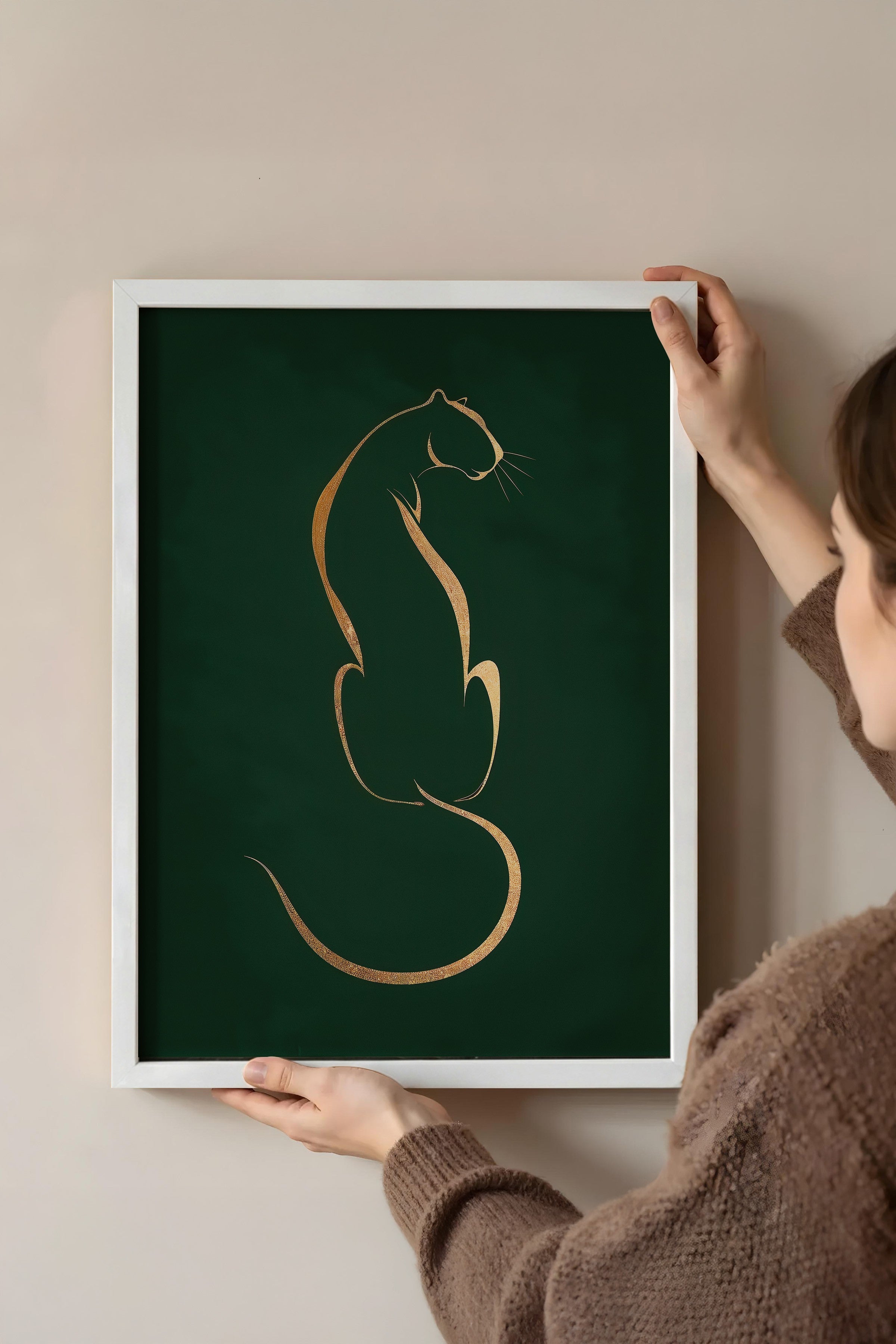 Duvar Tablosu, Beyaz Çerçeveli Tablo ve Poster, Ritüel Serisi, Leopar Tablo, NO:115223