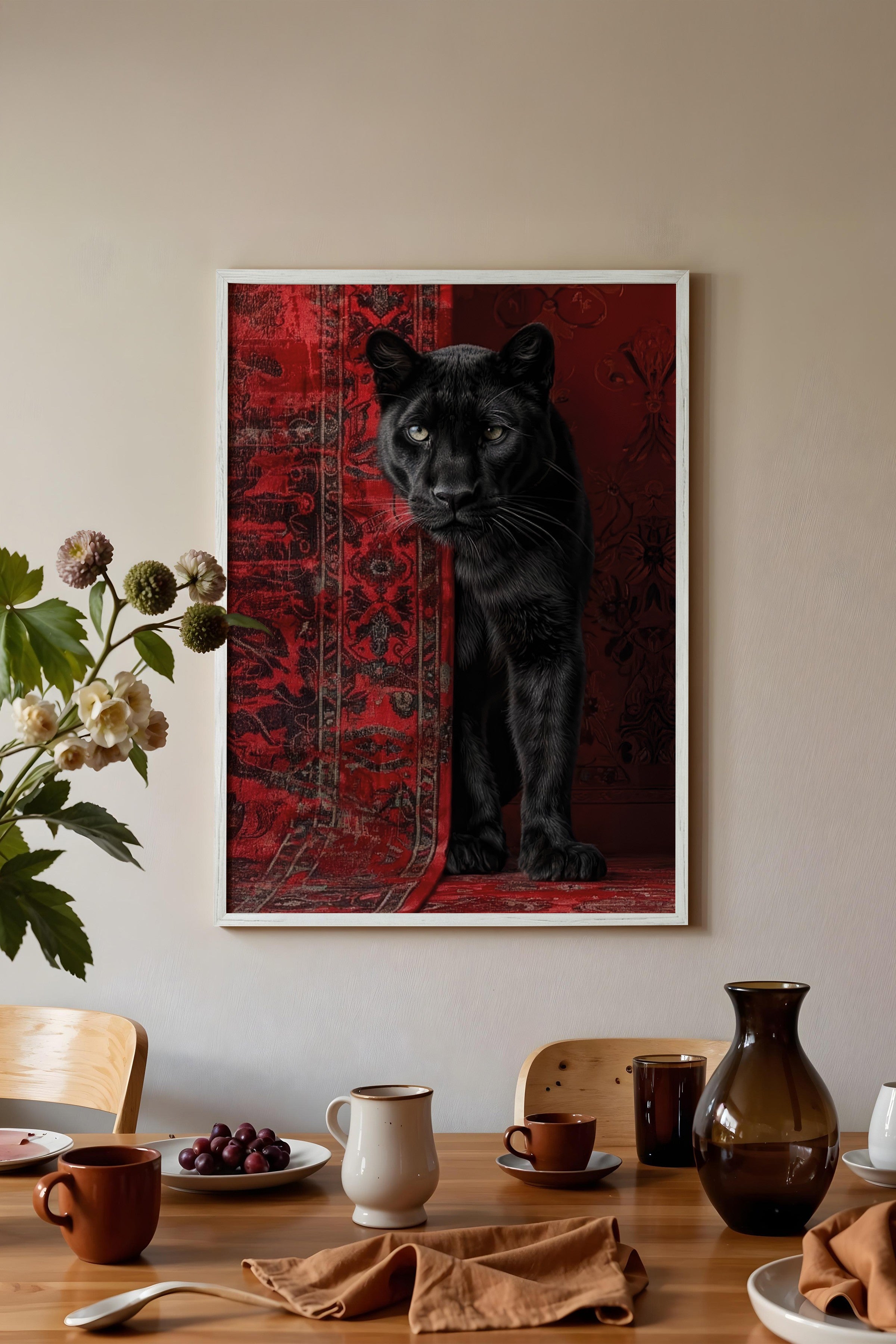 Duvar Tablosu, Beyaz Çerçeveli Tablo ve Poster, Ritüel Serisi, Leopar Tablo, NO:115238