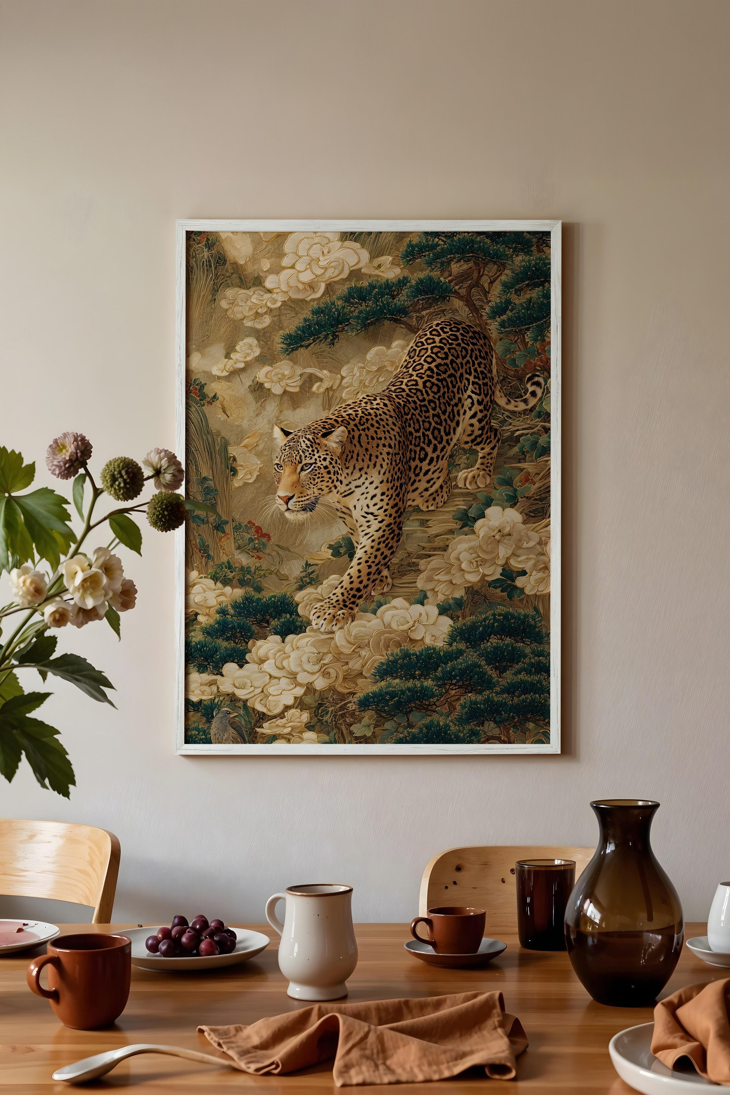 Duvar Tablosu, Beyaz Çerçeveli Tablo ve Poster, Ritüel Serisi, Leopar Tablo, NO:115251
