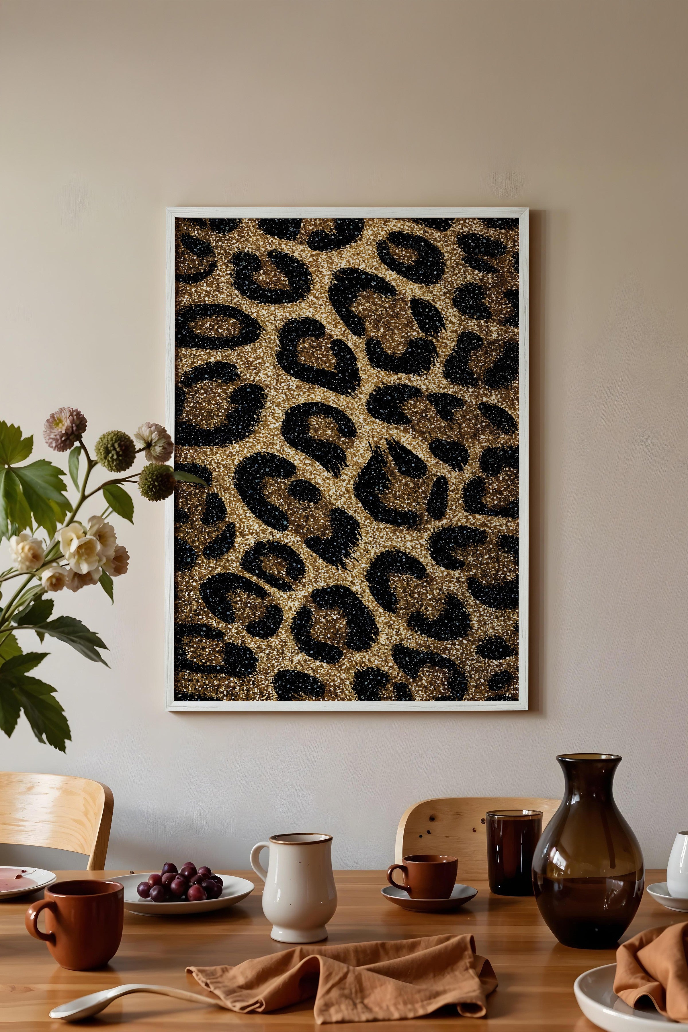 Duvar Tablosu, Beyaz Çerçeveli Tablo ve Poster, Ritüel Serisi, Leopar Tablo, NO:115264