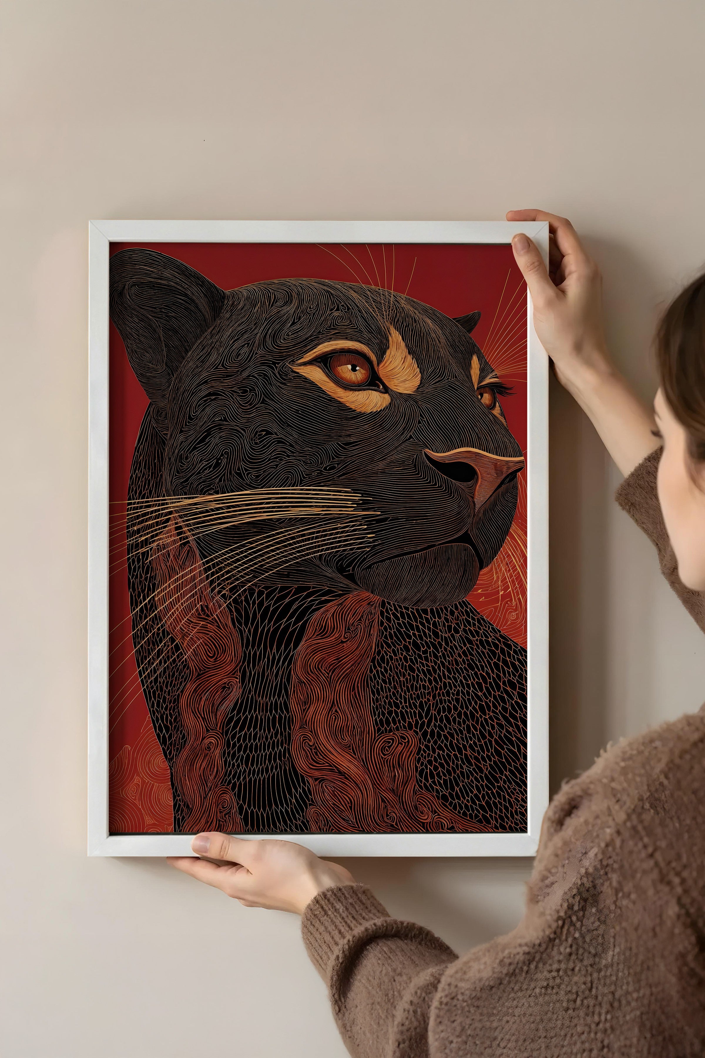 Duvar Tablosu, Beyaz Çerçeveli Tablo ve Poster, Ritüel Serisi, Leopar Tablo, NO:115267