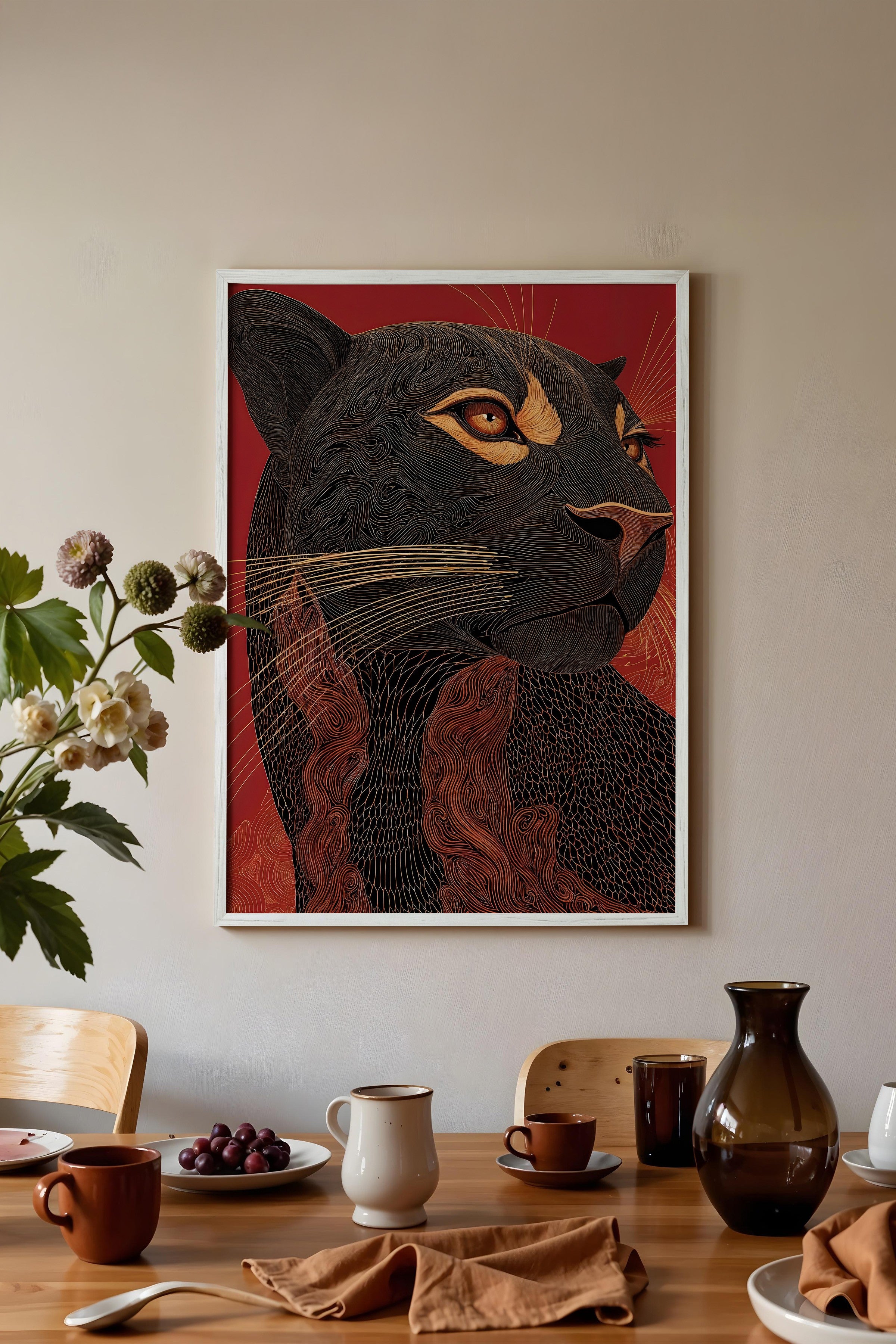 Duvar Tablosu, Beyaz Çerçeveli Tablo ve Poster, Ritüel Serisi, Leopar Tablo, NO:115267