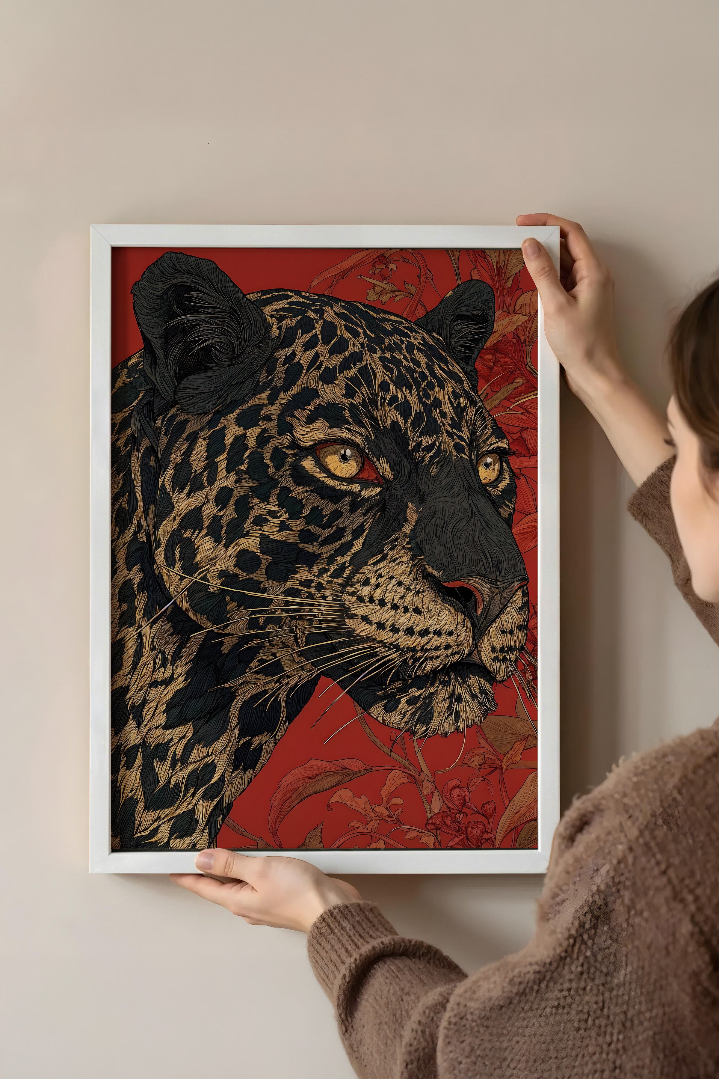 Duvar Tablosu, Beyaz Çerçeveli Tablo ve Poster, Ritüel Serisi, Leopar Tablo, NO:115268