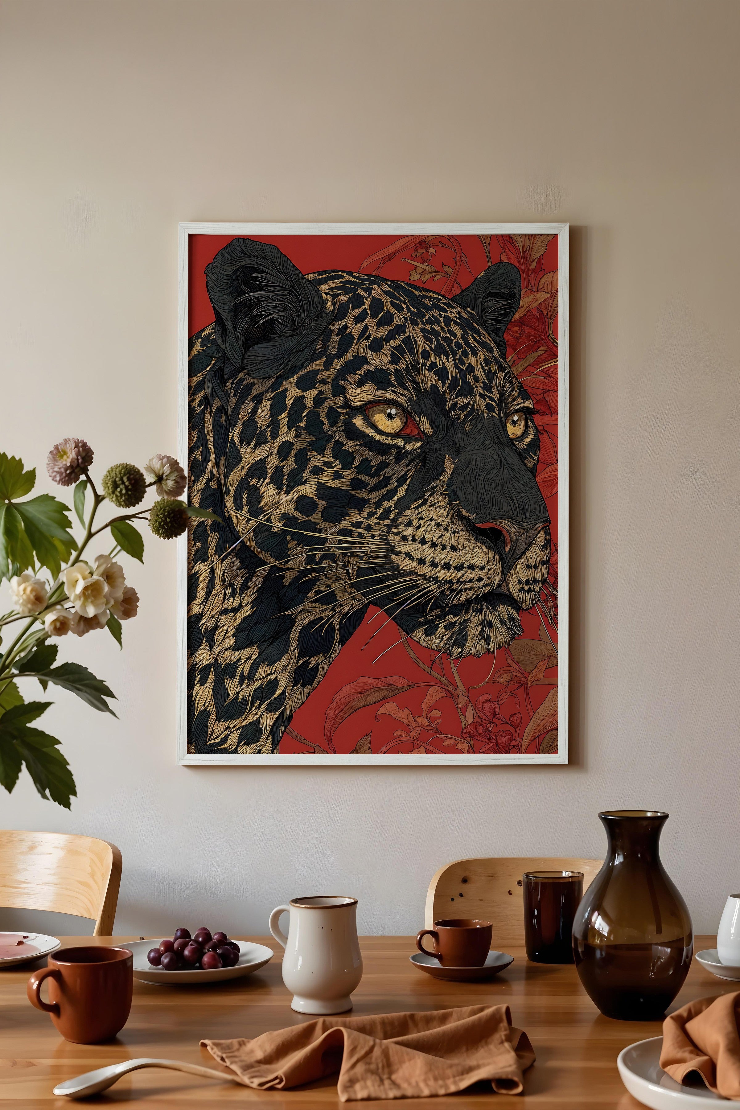 Duvar Tablosu, Beyaz Çerçeveli Tablo ve Poster, Ritüel Serisi, Leopar Tablo, NO:115268