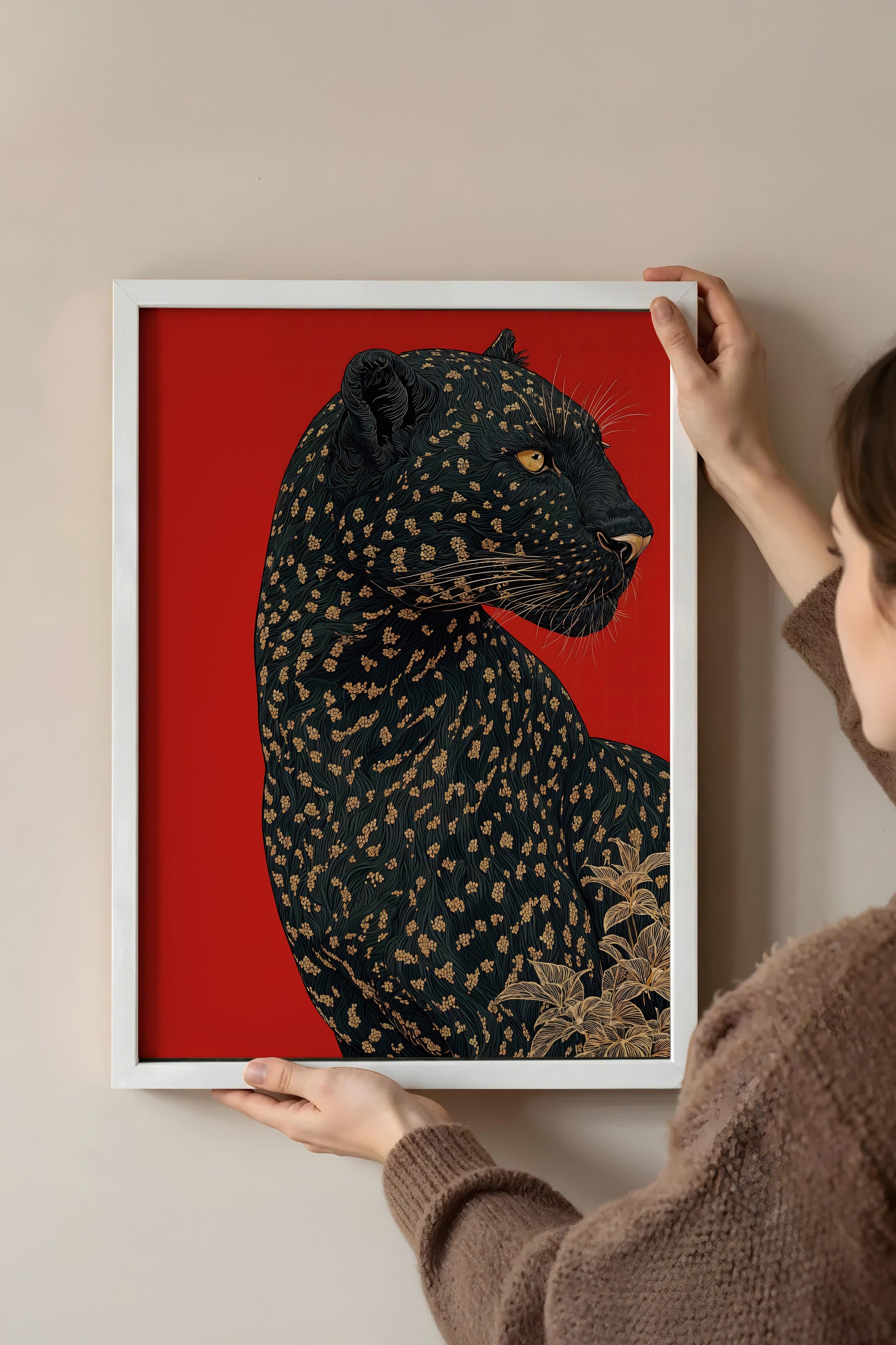 Duvar Tablosu, Beyaz Çerçeveli Tablo ve Poster, Ritüel Serisi, Leopar Tablo, NO:115272