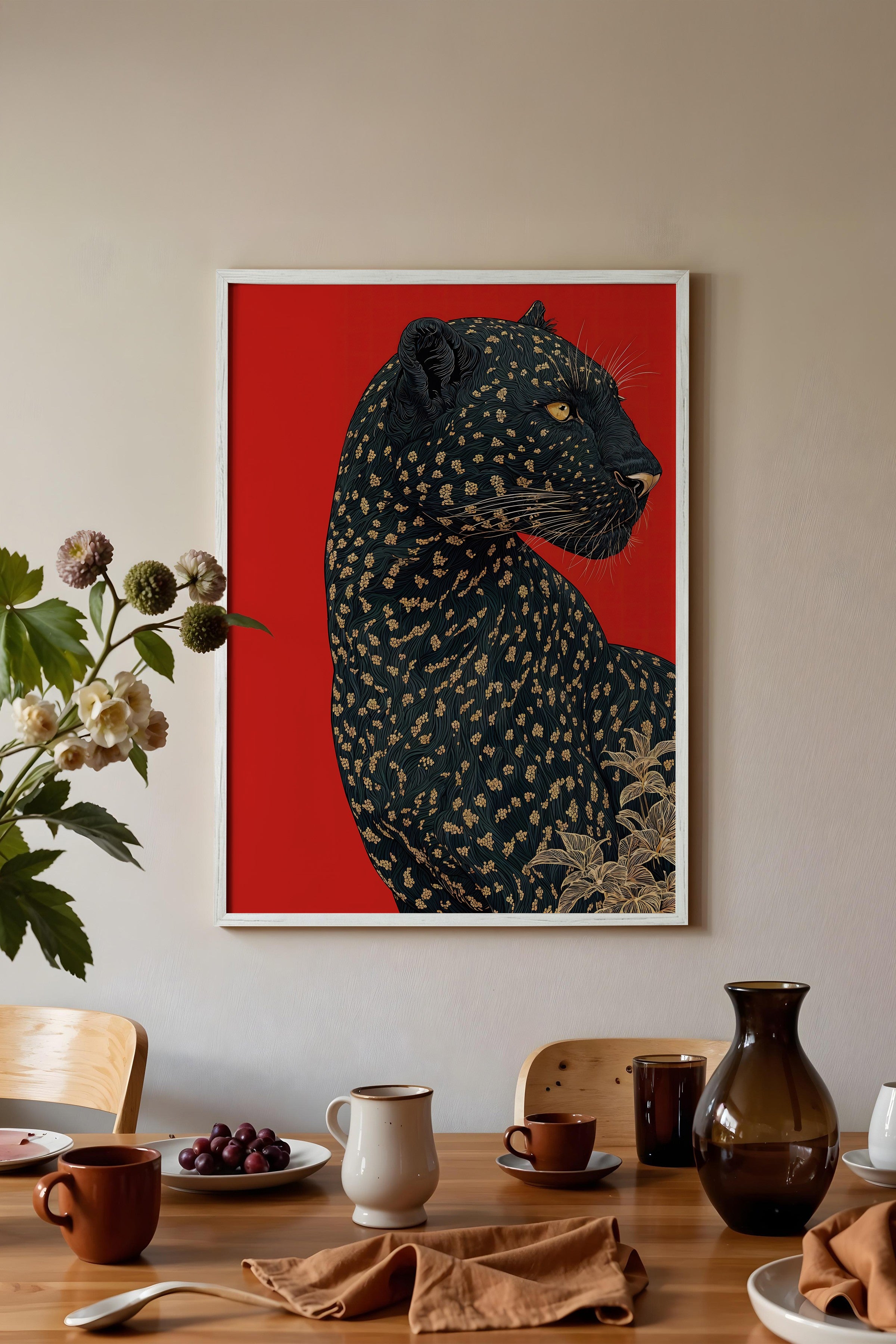 Duvar Tablosu, Beyaz Çerçeveli Tablo ve Poster, Ritüel Serisi, Leopar Tablo, NO:115272