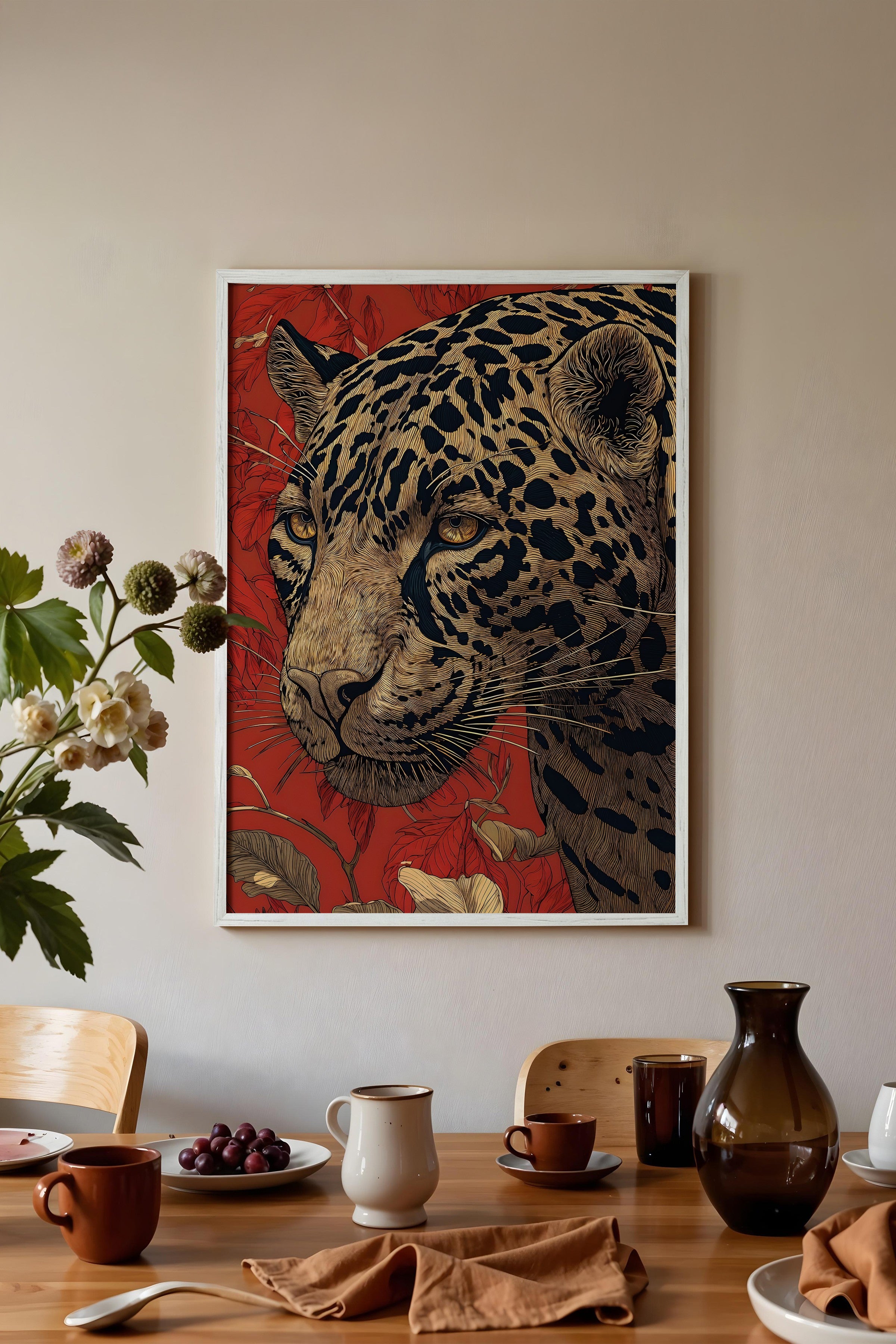 Duvar Tablosu, Beyaz Çerçeveli Tablo ve Poster, Ritüel Serisi, Leopar Tablo, NO:115273