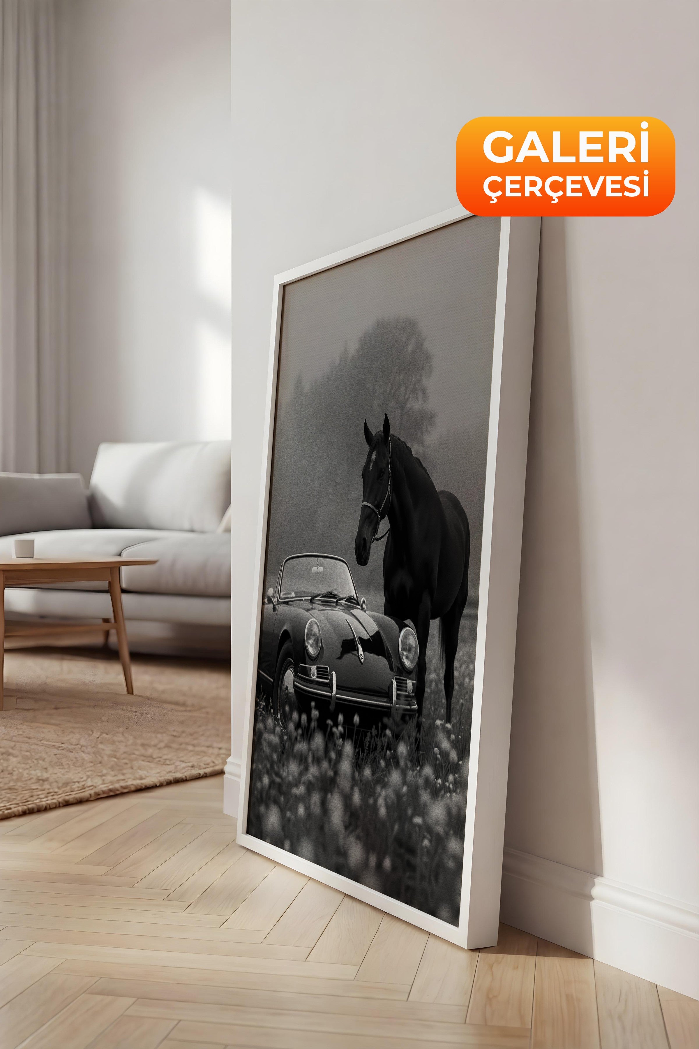 Duvar Tablosu, Lüks Beyaz Çerçeveli Kanvas Tablo, Ritüel Serisi, At Tablo, NO:115225