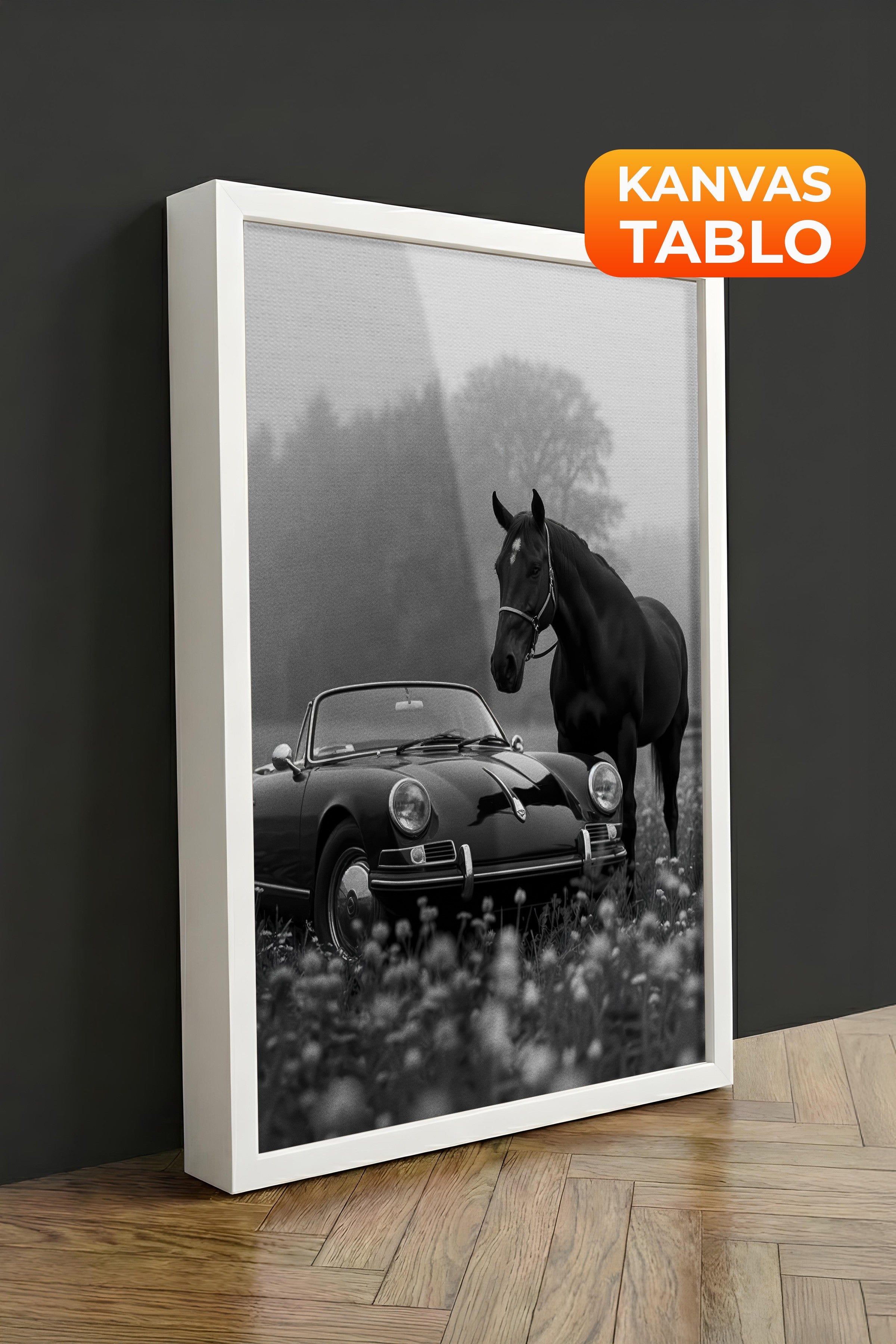 Duvar Tablosu, Lüks Beyaz Çerçeveli Kanvas Tablo, Ritüel Serisi, At Tablo, NO:115225