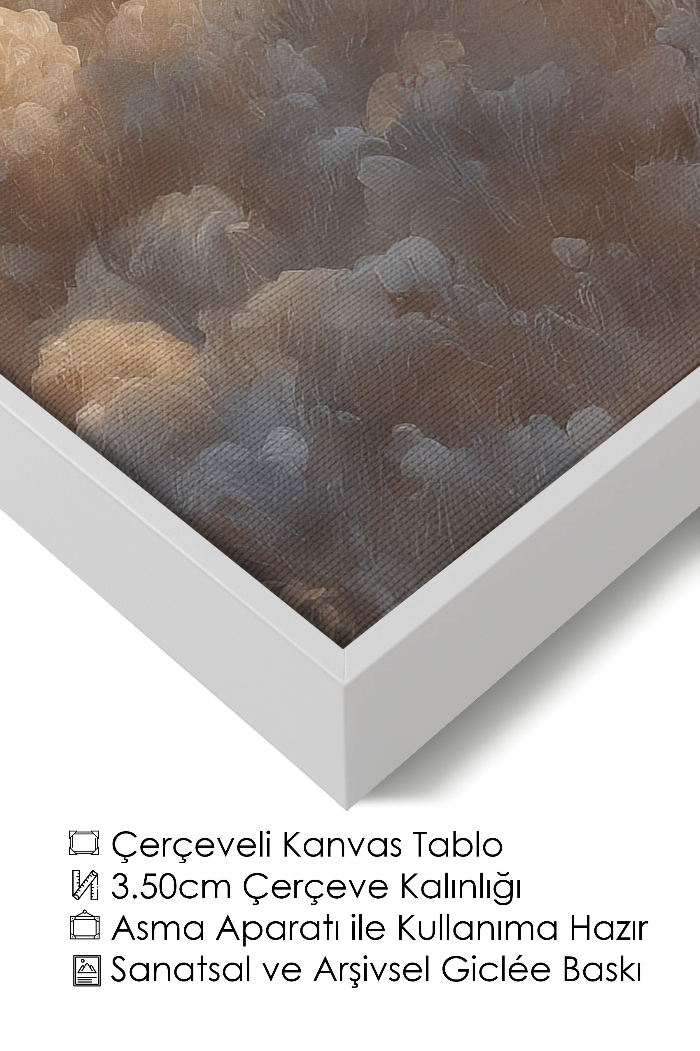 Duvar Tablosu, Lüks Beyaz Çerçeveli Kanvas Tablo, Ritüel Serisi, Bulut Tablo, NO:115242