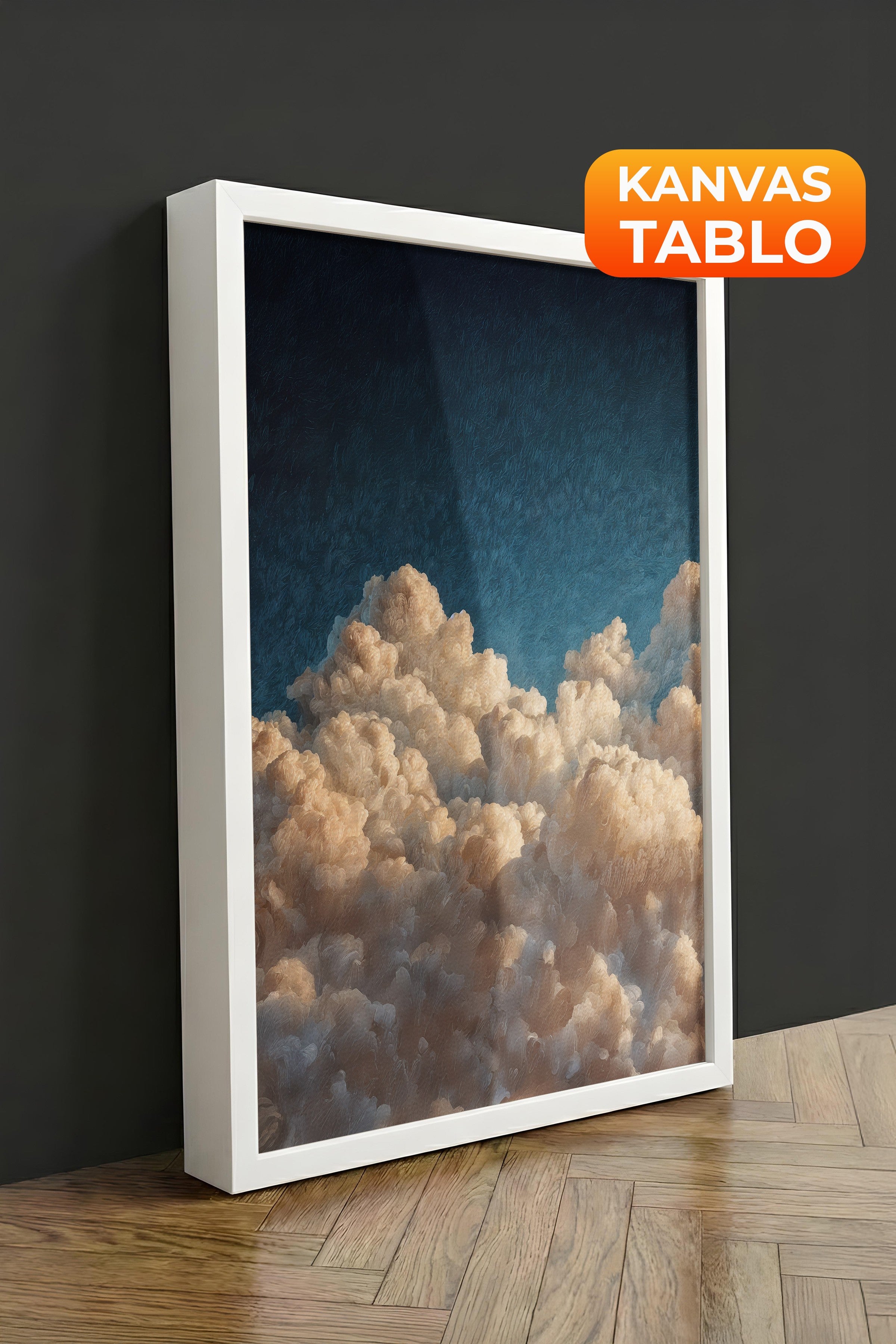 Duvar Tablosu, Lüks Beyaz Çerçeveli Kanvas Tablo, Ritüel Serisi, Bulut Tablo, NO:115242