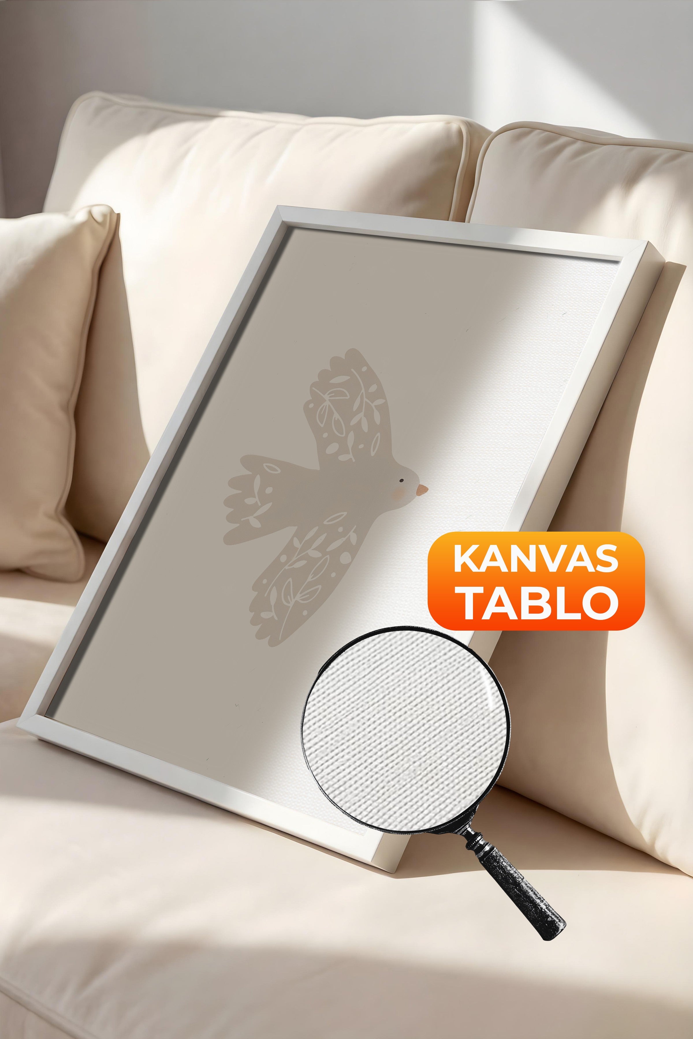 Duvar Tablosu, Lüks Beyaz Çerçeveli Kanvas Tablo, Ritüel Serisi, Kuş Tablo, NO:115186