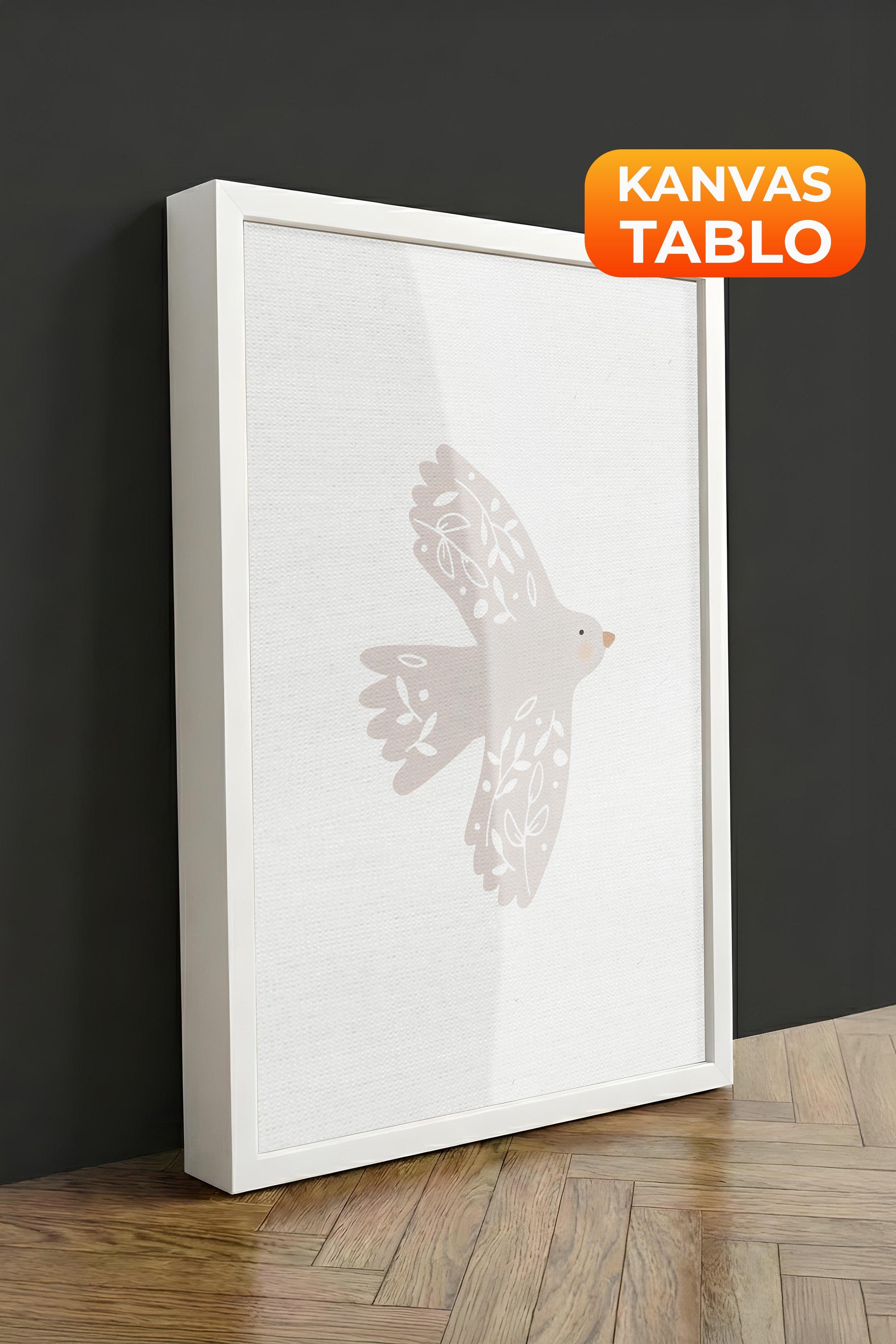 Duvar Tablosu, Lüks Beyaz Çerçeveli Kanvas Tablo, Ritüel Serisi, Kuş Tablo, NO:115186