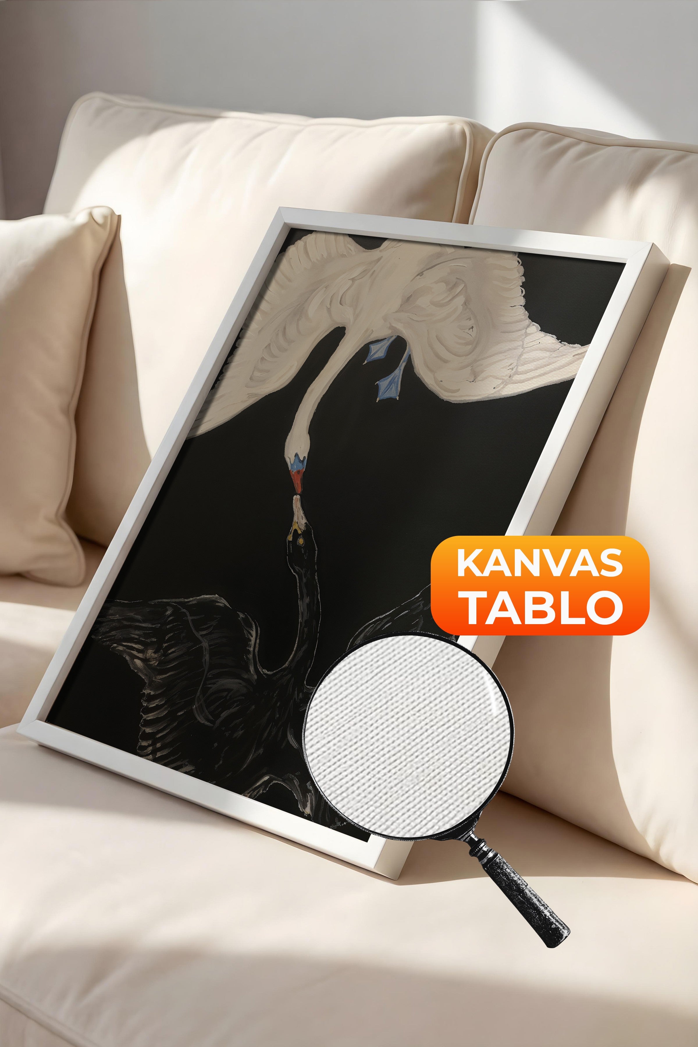 Duvar Tablosu, Lüks Beyaz Çerçeveli Kanvas Tablo, Ritüel Serisi, Kuş Tablo, NO:115199