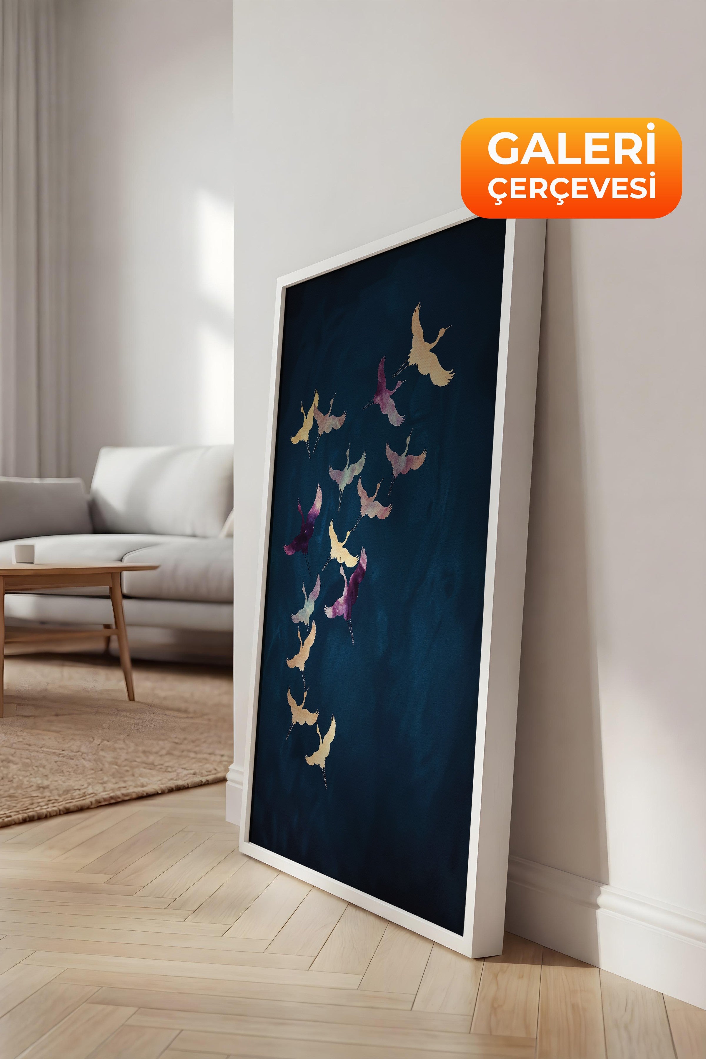 Duvar Tablosu, Lüks Beyaz Çerçeveli Kanvas Tablo, Ritüel Serisi, Kuş Tablo, NO:115200