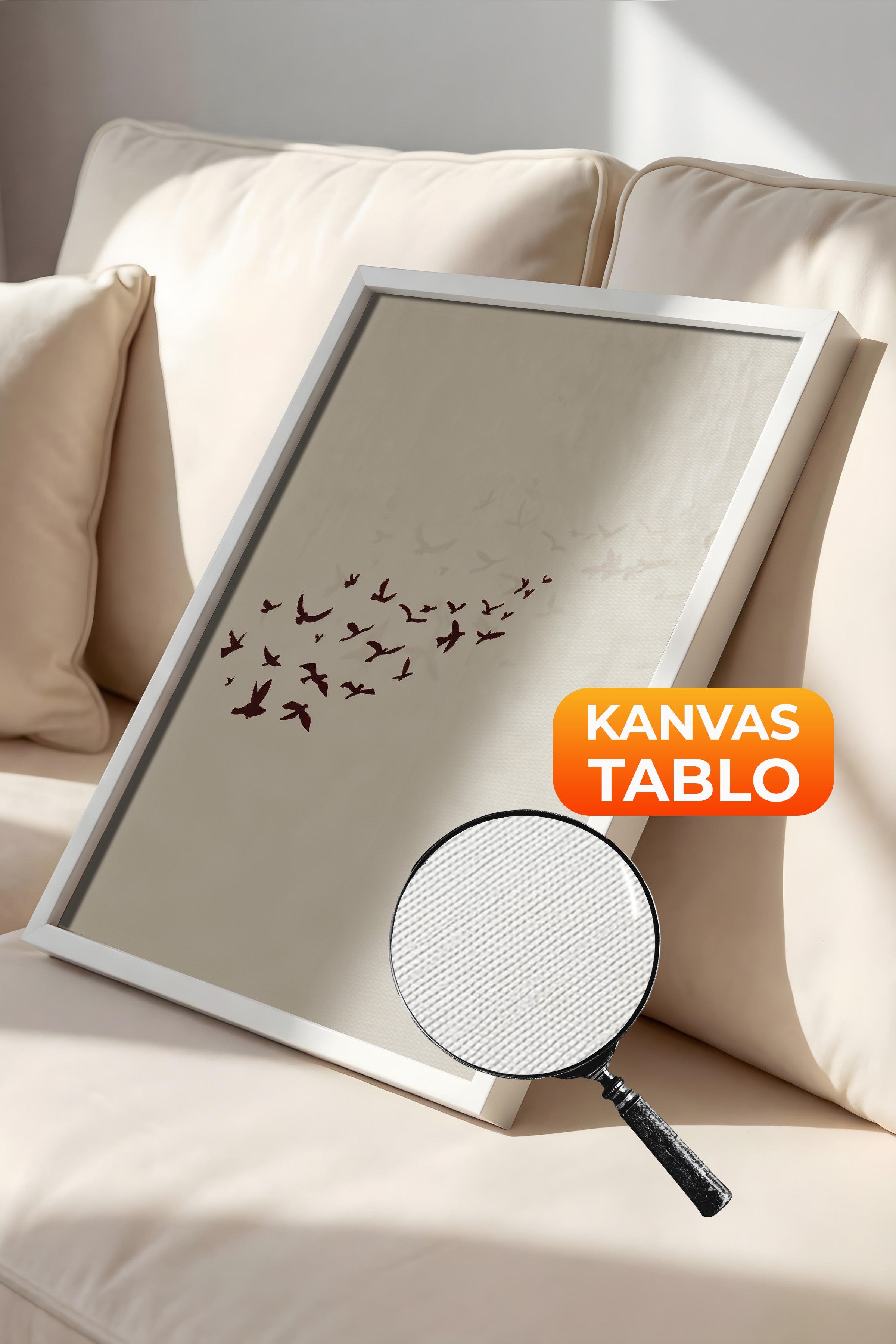 Duvar Tablosu, Lüks Beyaz Çerçeveli Kanvas Tablo, Ritüel Serisi, Kuş Tablo, NO:115204