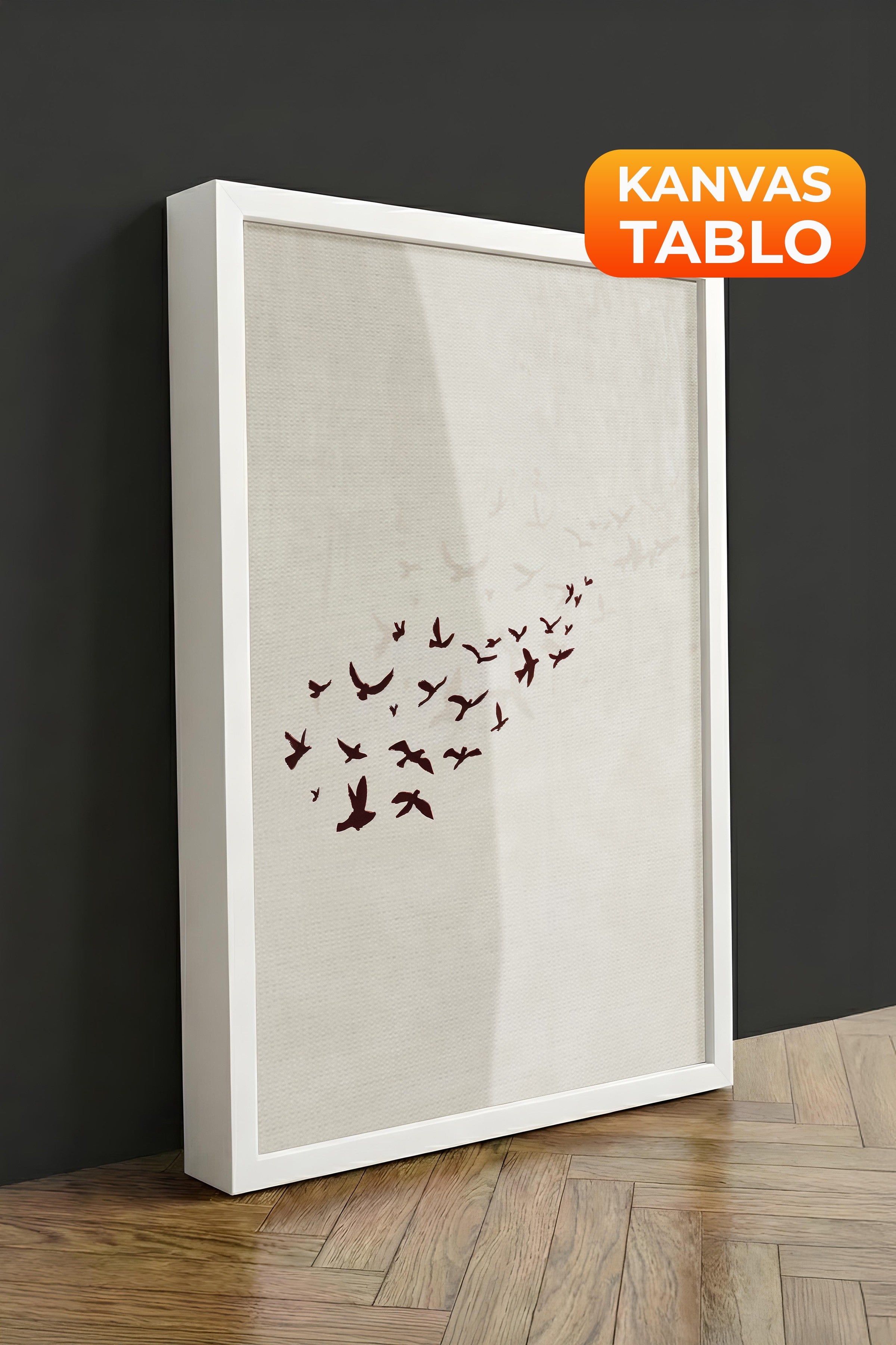 Duvar Tablosu, Lüks Beyaz Çerçeveli Kanvas Tablo, Ritüel Serisi, Kuş Tablo, NO:115204