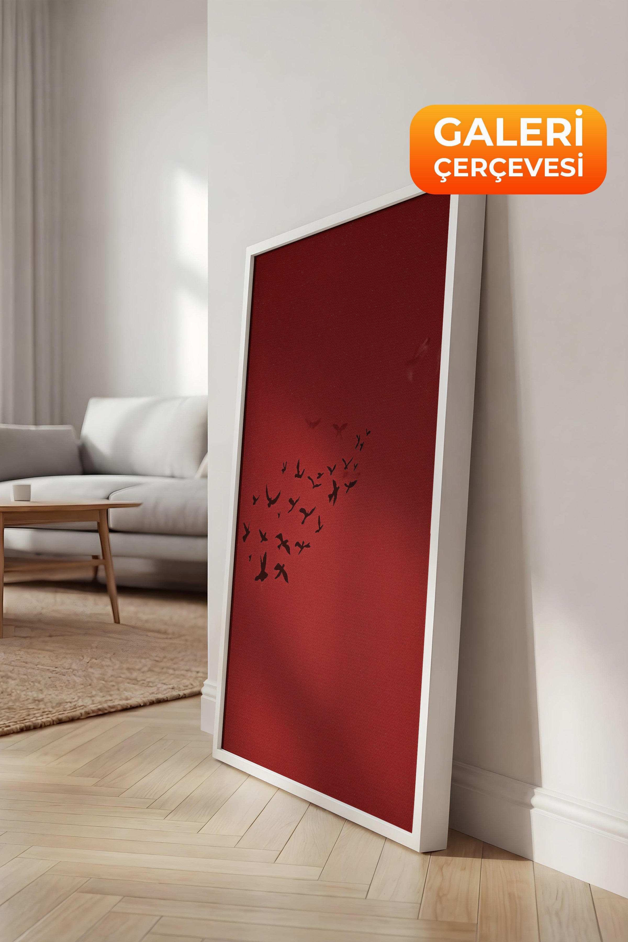 Duvar Tablosu, Lüks Beyaz Çerçeveli Kanvas Tablo, Ritüel Serisi, Kuş Tablo, NO:115209