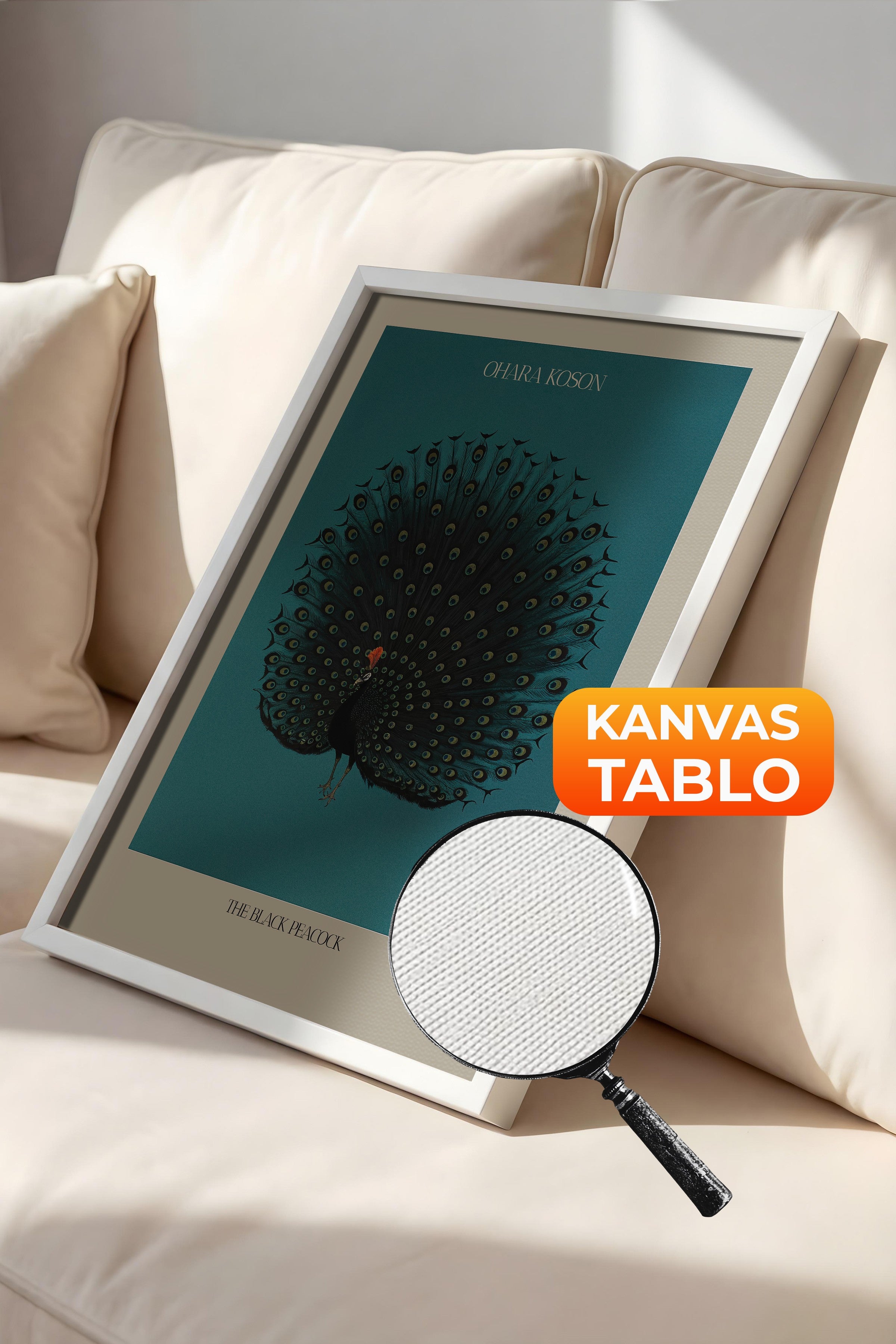 Duvar Tablosu, Lüks Beyaz Çerçeveli Kanvas Tablo, Ritüel Serisi, Kuş Tablo, NO:115211