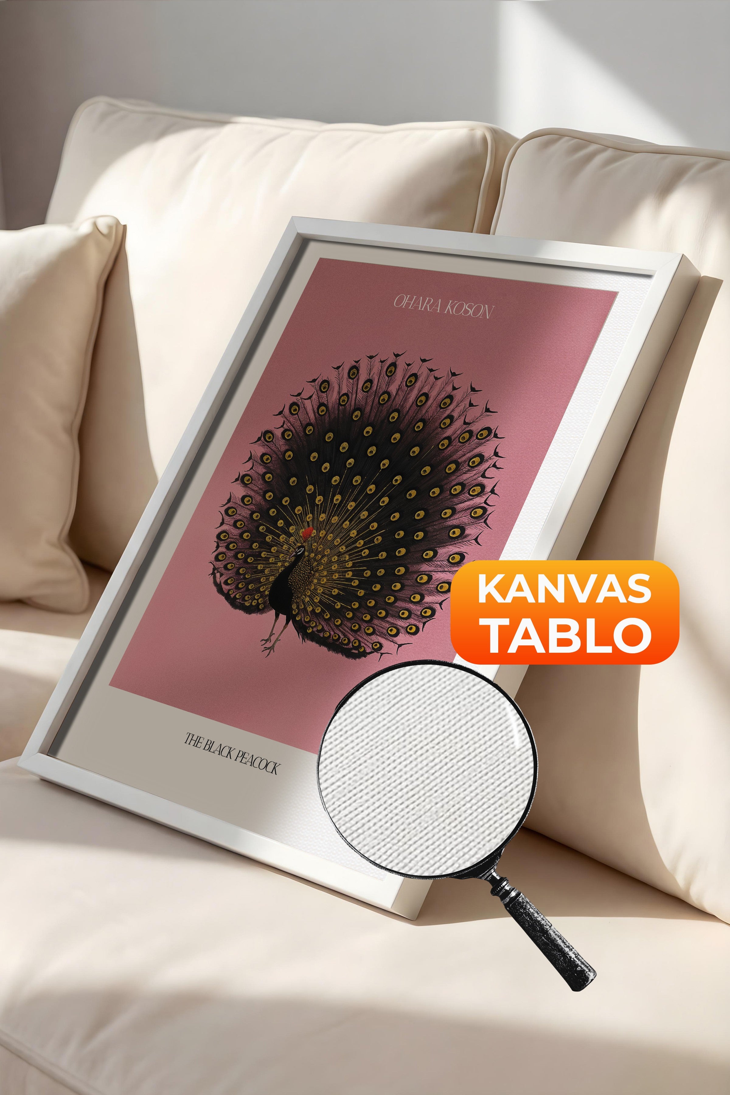 Duvar Tablosu, Lüks Beyaz Çerçeveli Kanvas Tablo, Ritüel Serisi, Kuş Tablo, NO:115214