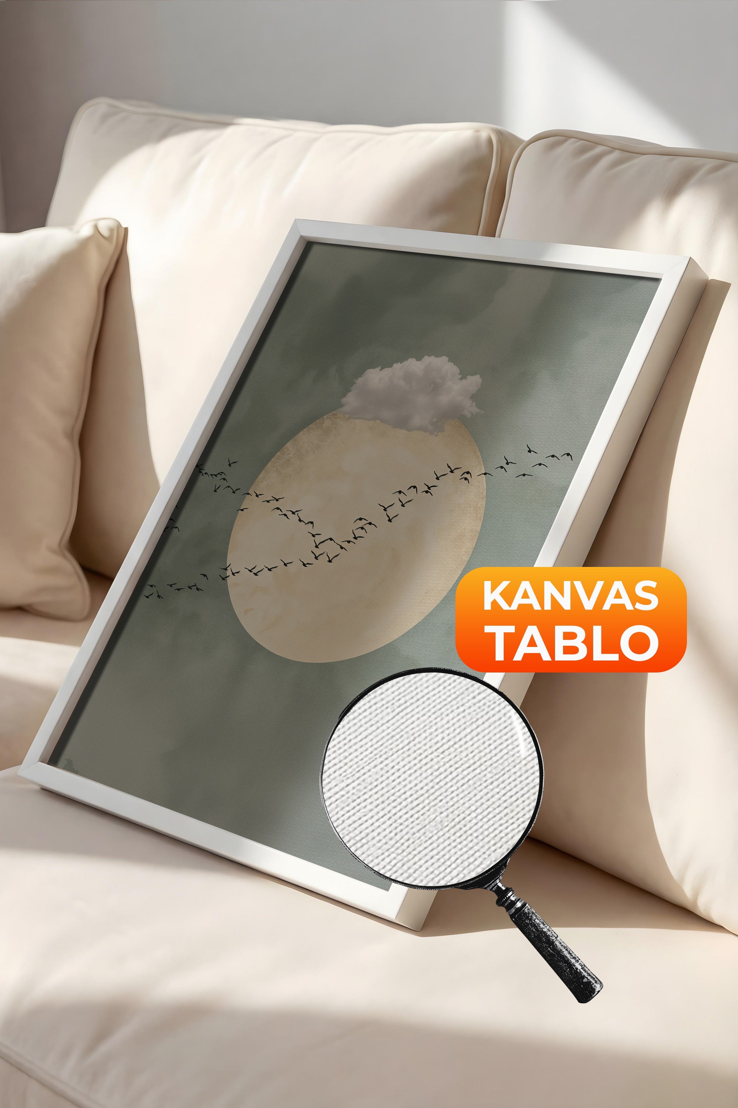 Duvar Tablosu, Lüks Beyaz Çerçeveli Kanvas Tablo, Ritüel Serisi, Kuş Tablo, NO:115221